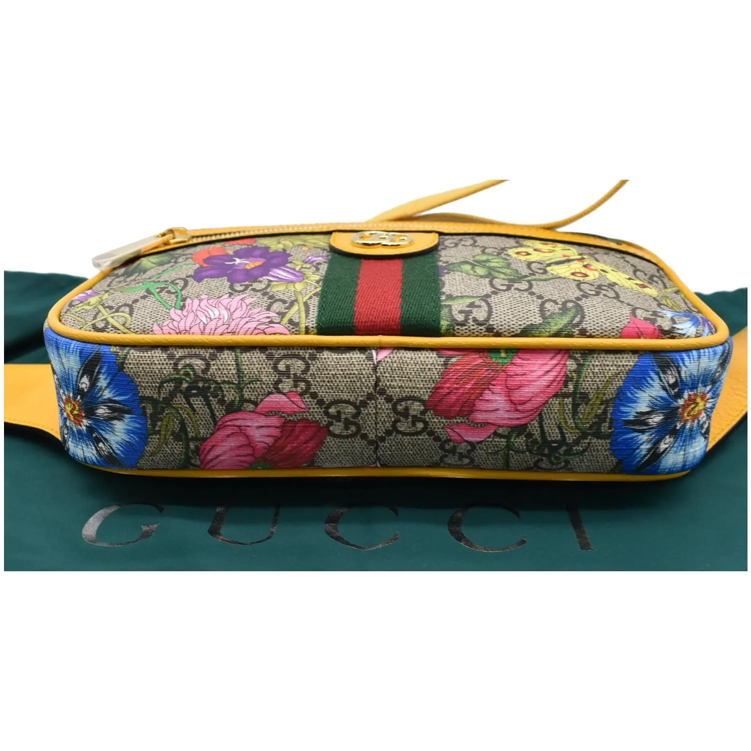GUCCI Ophidia Flora GG Supreme Canvas Belt Messenger Bag Beige 574796