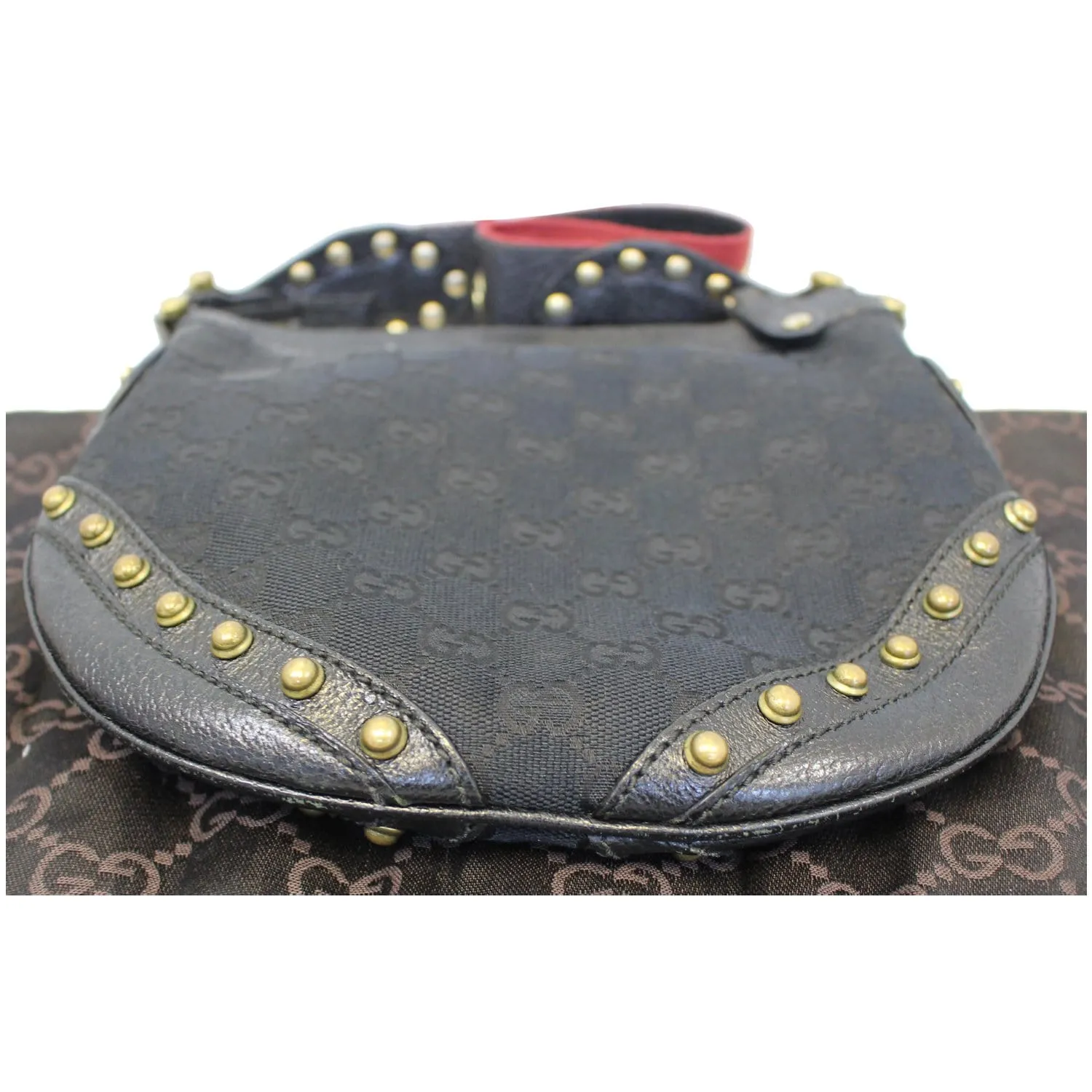 Gucci Pelham Small GG Canvas Studded Shoulder Bag Black