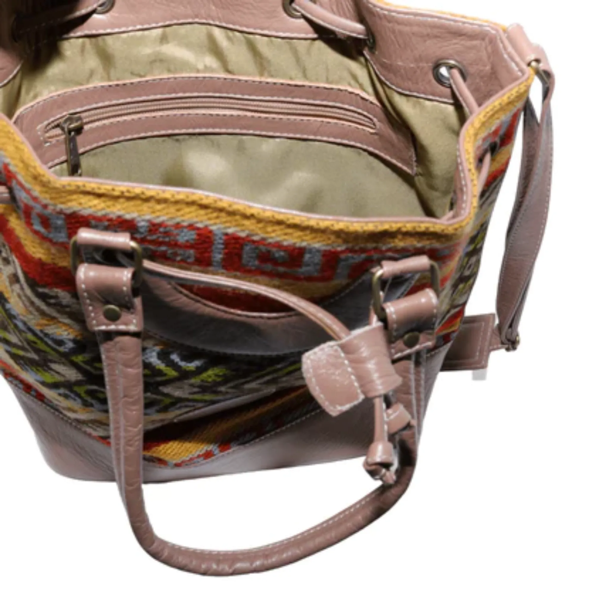 Handbag w/ Cream Leather (Geometric Indigenous Designs)