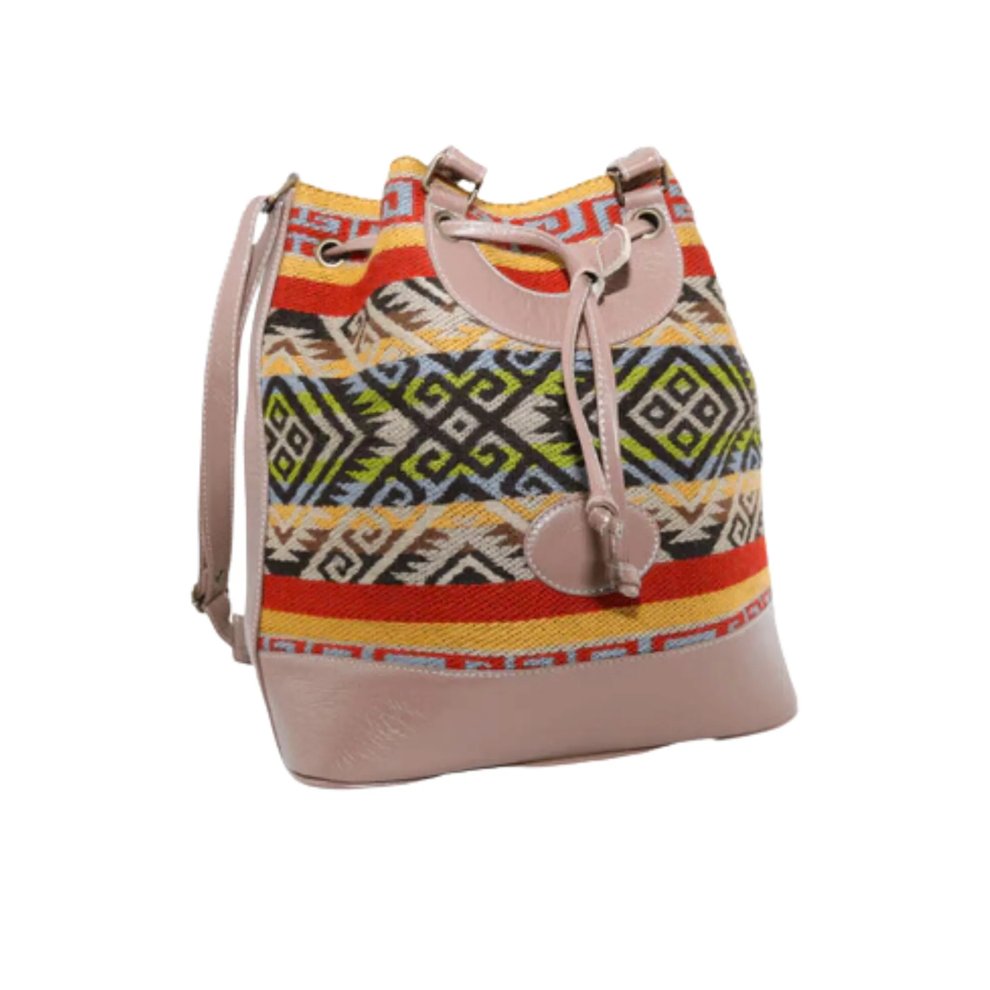 Handbag w/ Cream Leather (Geometric Indigenous Designs)