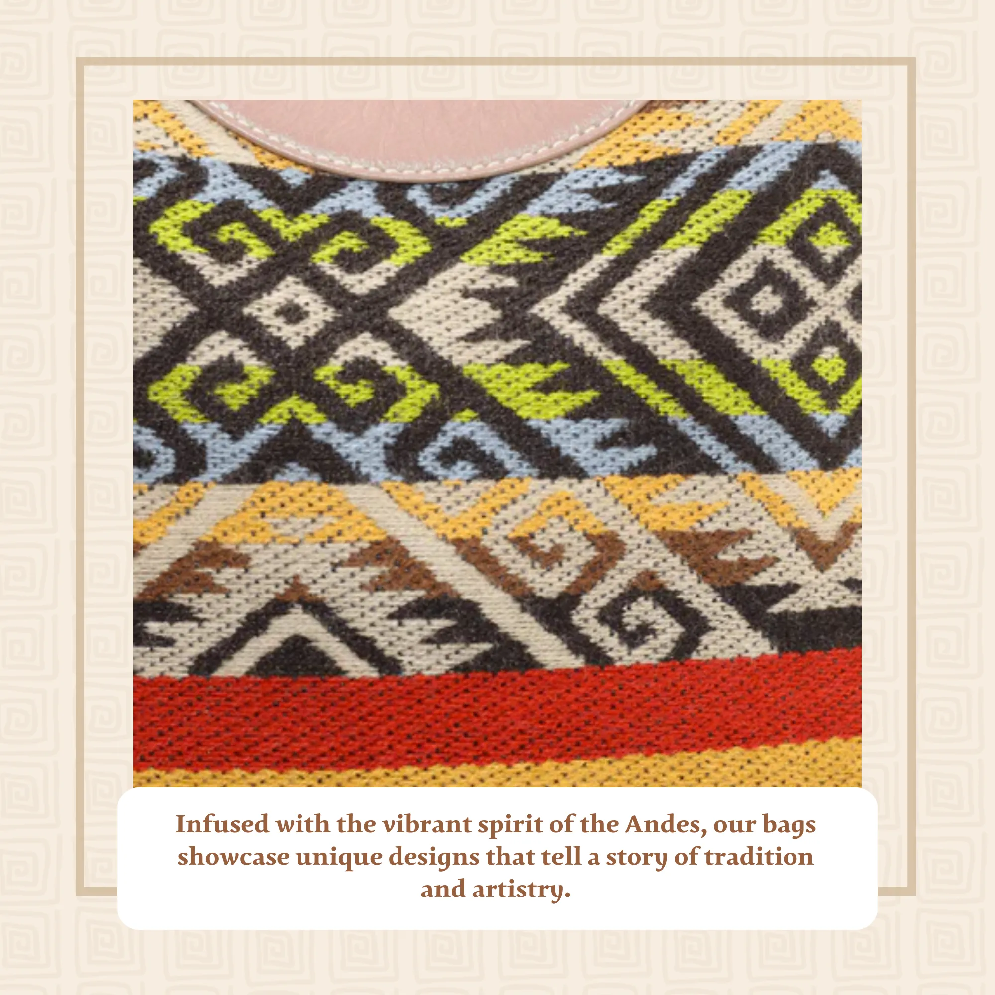 Handbag w/ Cream Leather (Geometric Indigenous Designs)