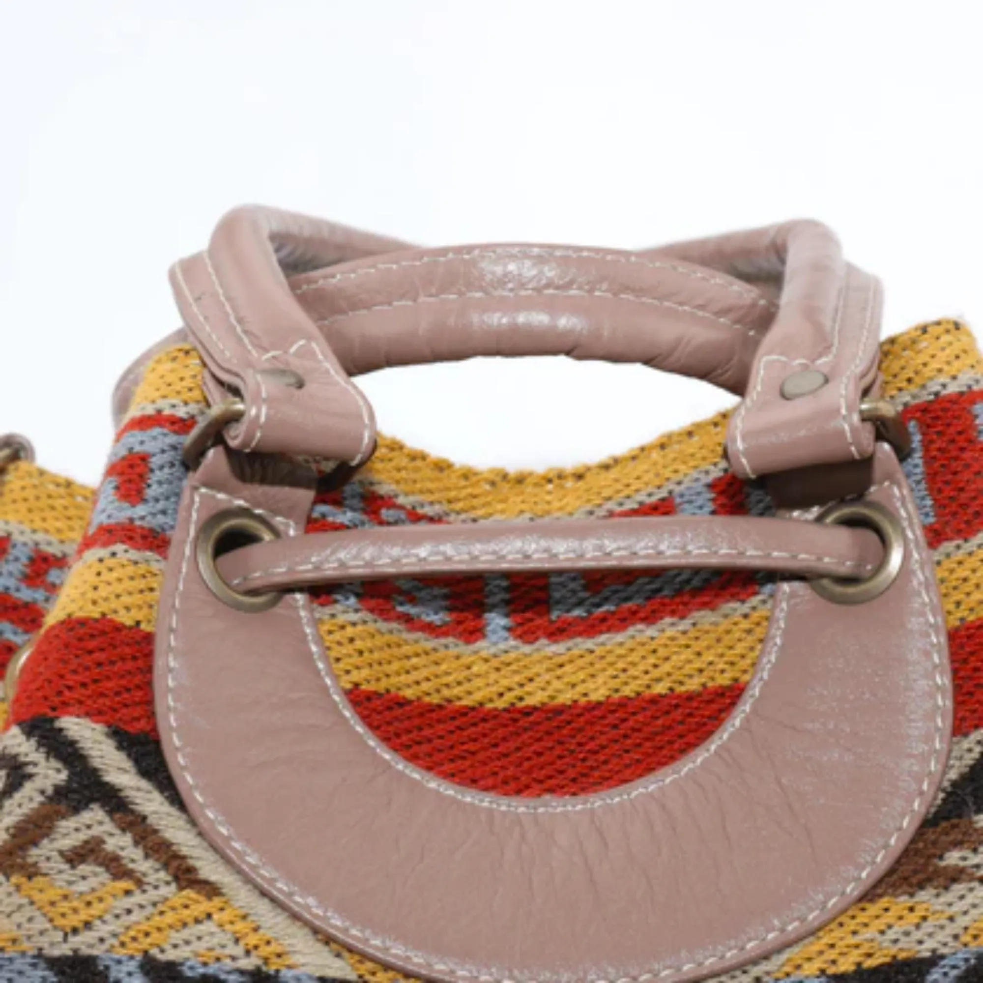 Handbag w/ Cream Leather (Geometric Indigenous Designs)