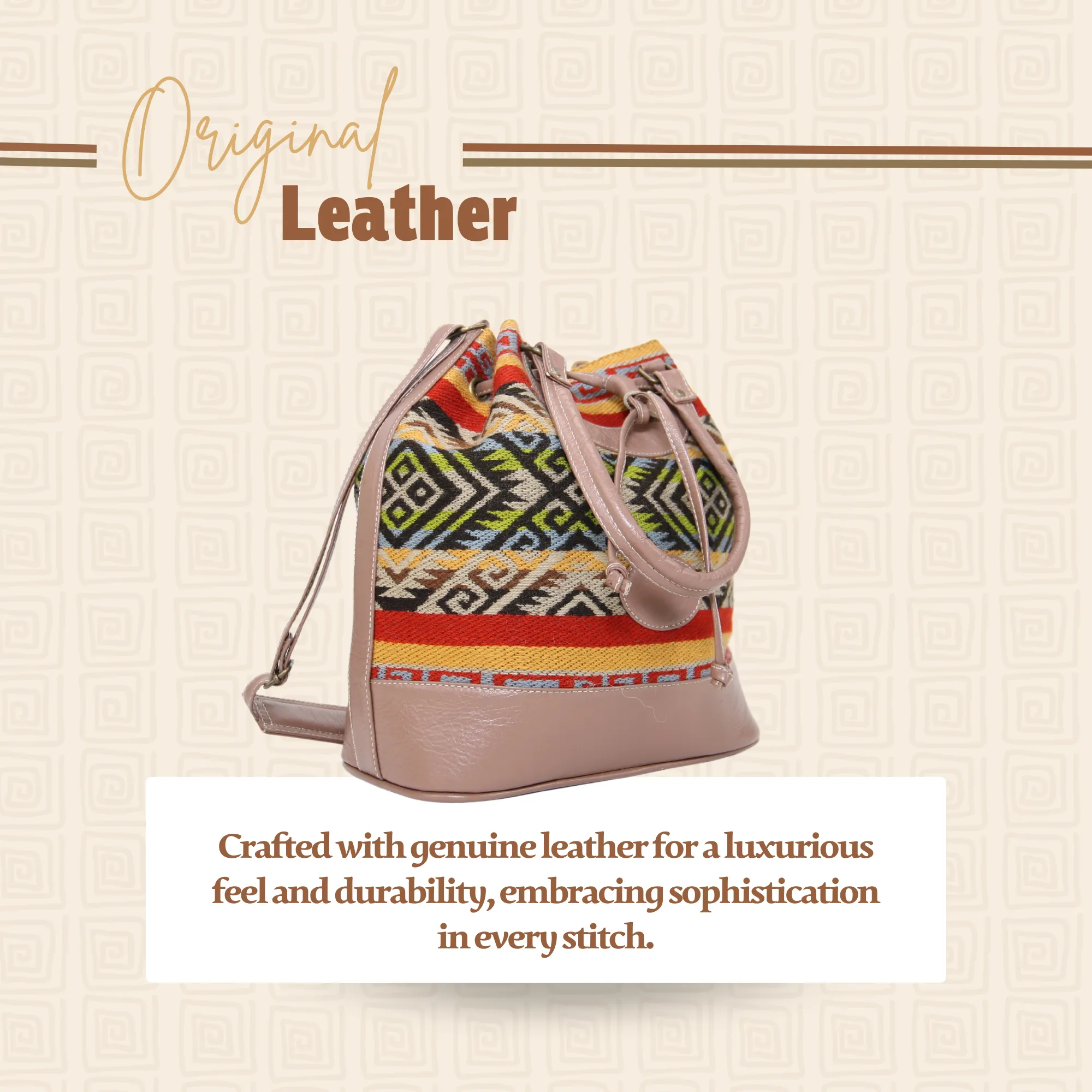 Handbag w/ Cream Leather (Geometric Indigenous Designs)