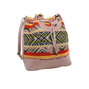 Handbag w/ Cream Leather (Geometric Indigenous Designs)