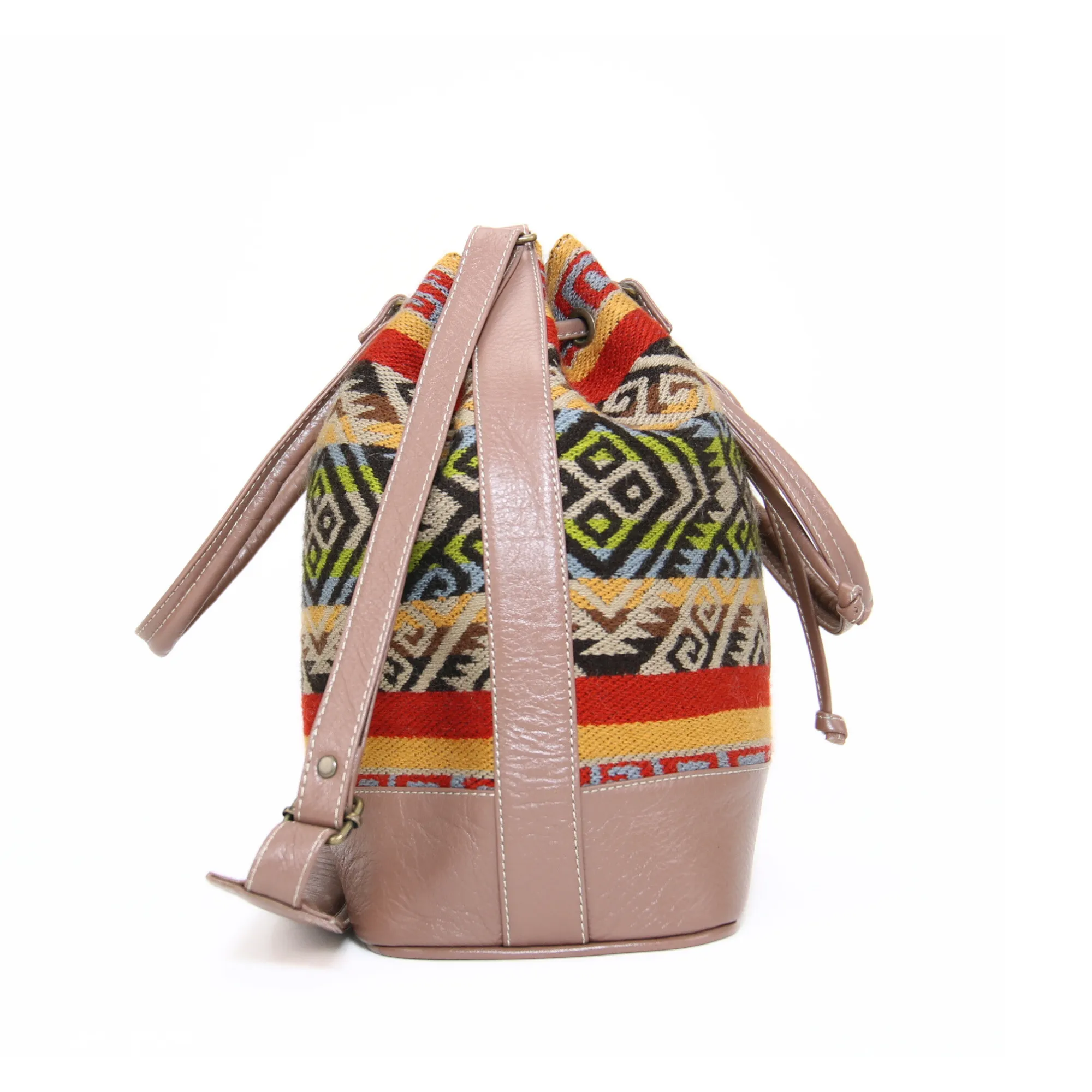 Handbag w/ Cream Leather (Geometric Indigenous Designs)