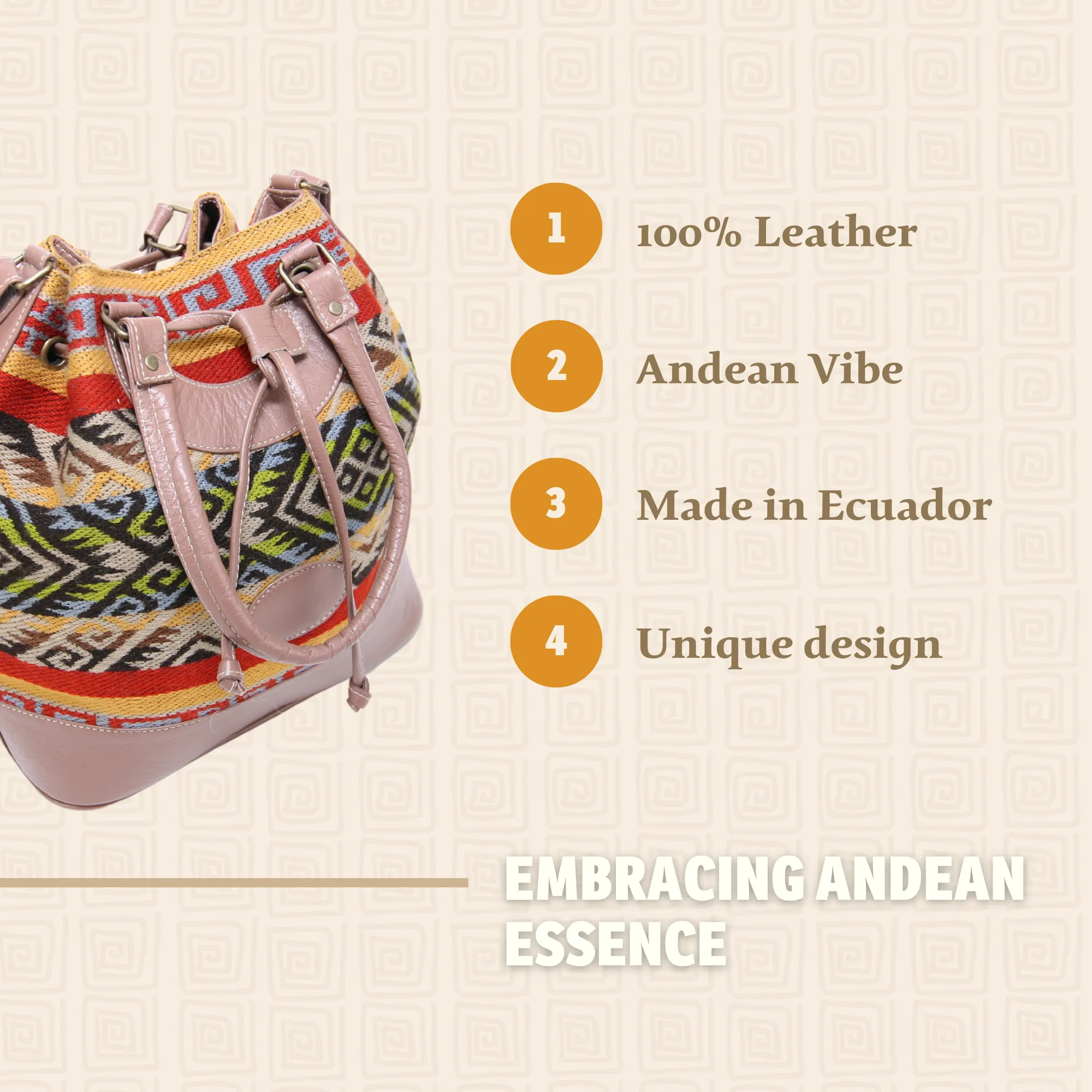 Handbag w/ Cream Leather (Geometric Indigenous Designs)