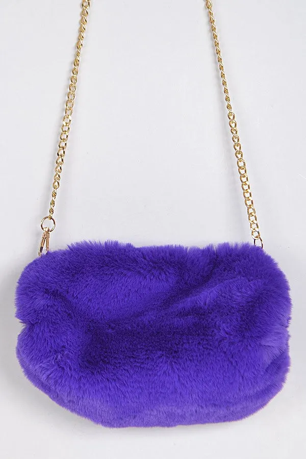HENSON BAG Purple Faux Fur Chain Strap