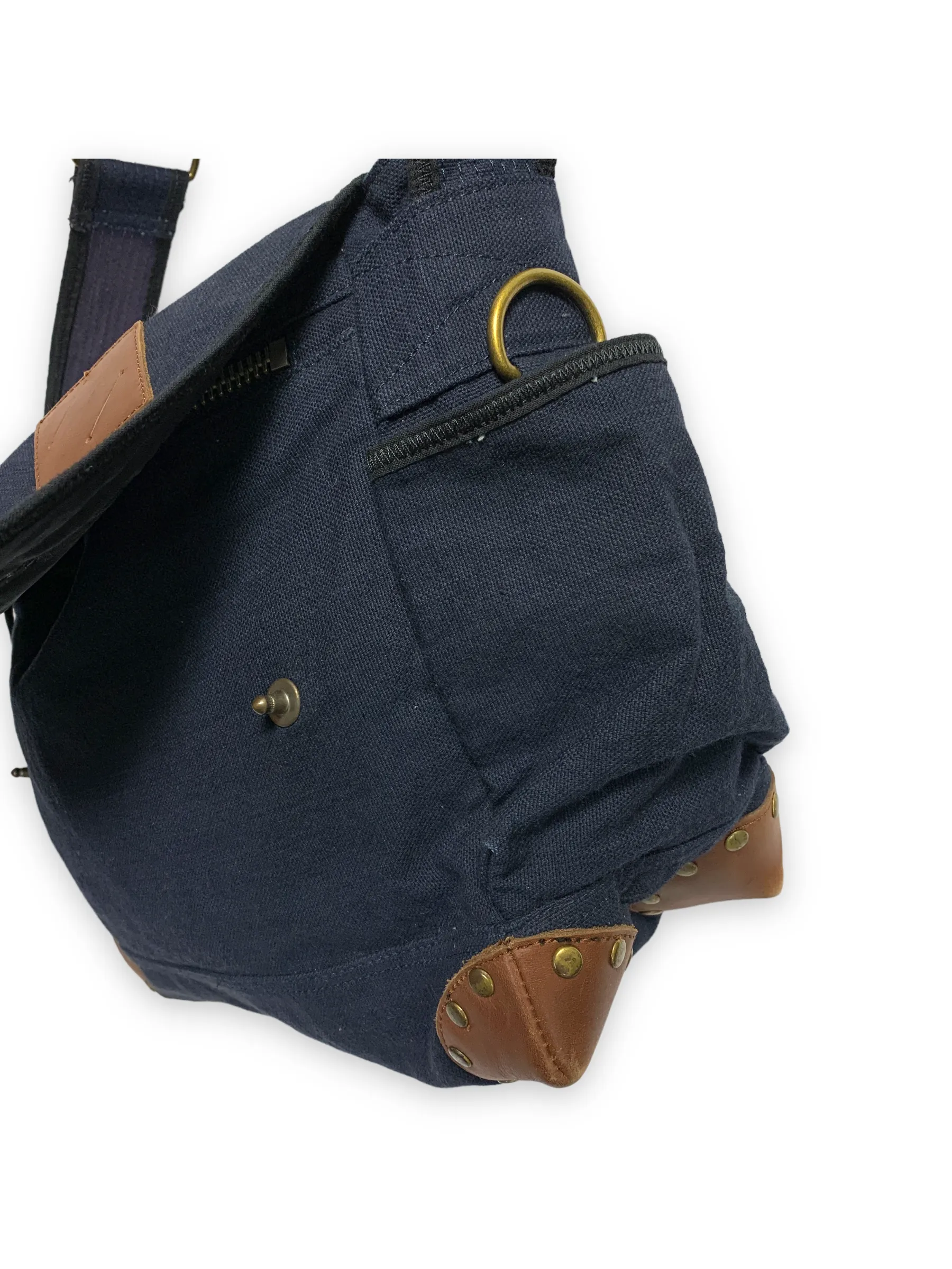 Kapital Military Cotton Canvas Shoulder Messenger Bag Navy