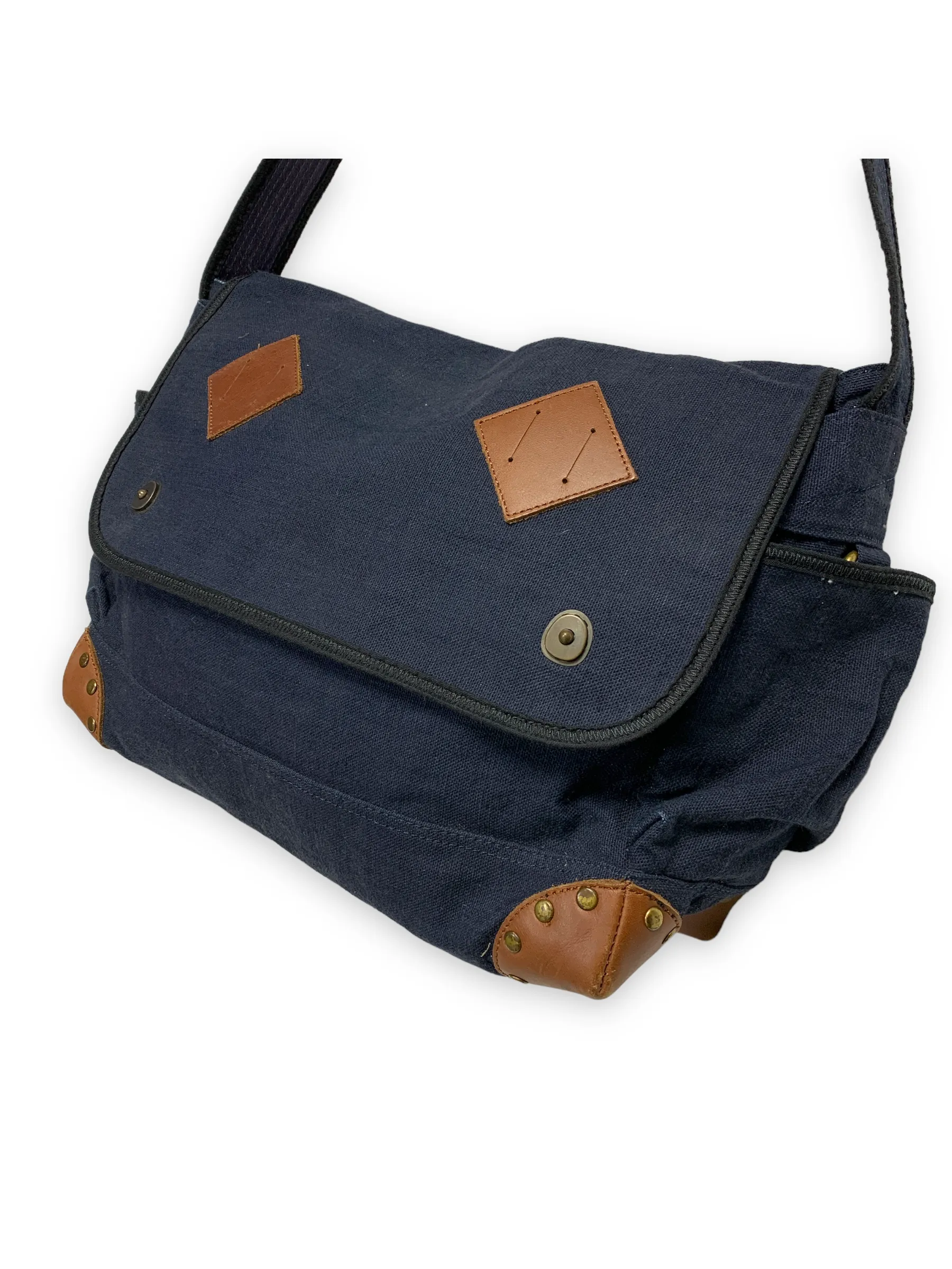 Kapital Military Cotton Canvas Shoulder Messenger Bag Navy