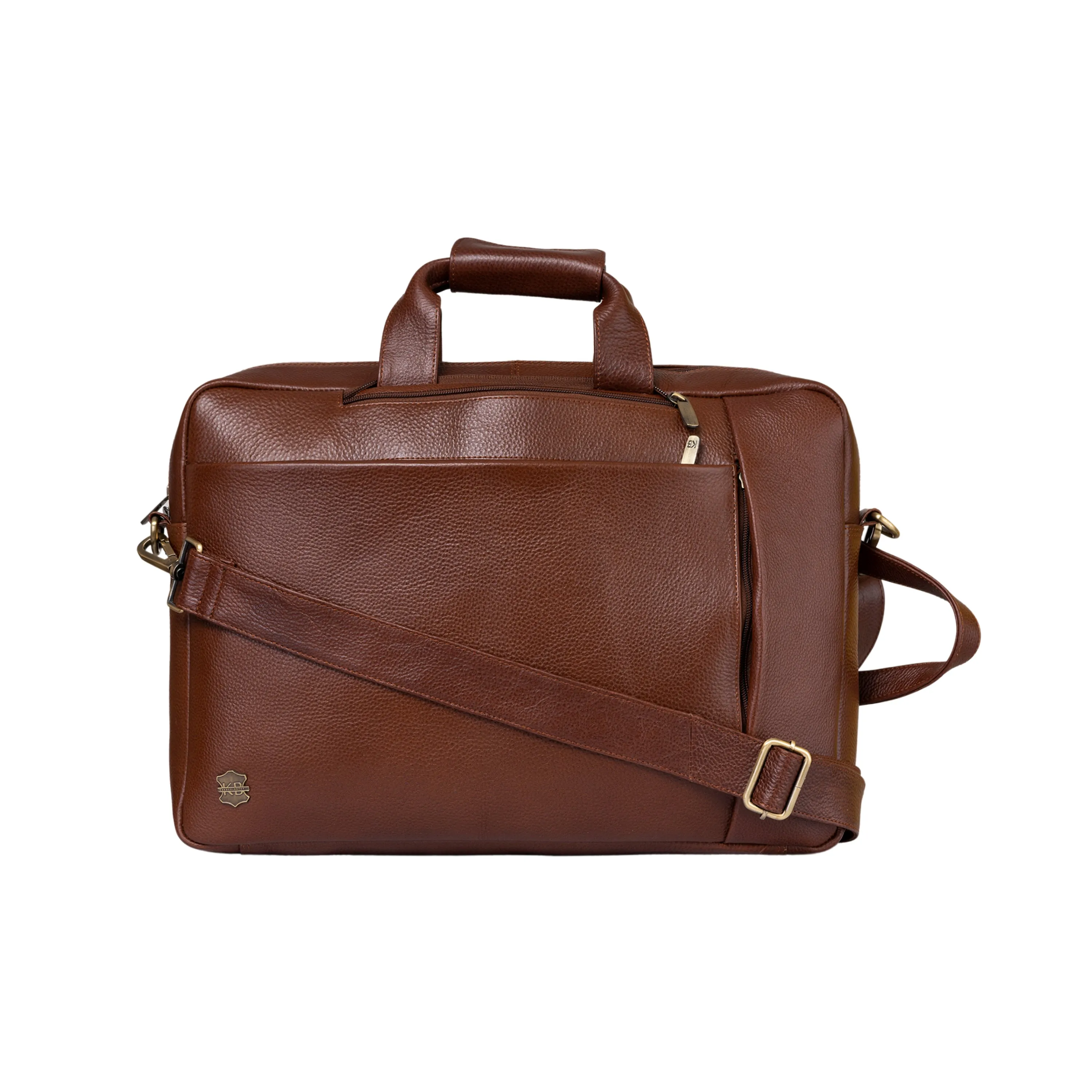 Kuger-Brent Pyramus Cognac Genuine Leather Unisex Backpack Messenger Bag