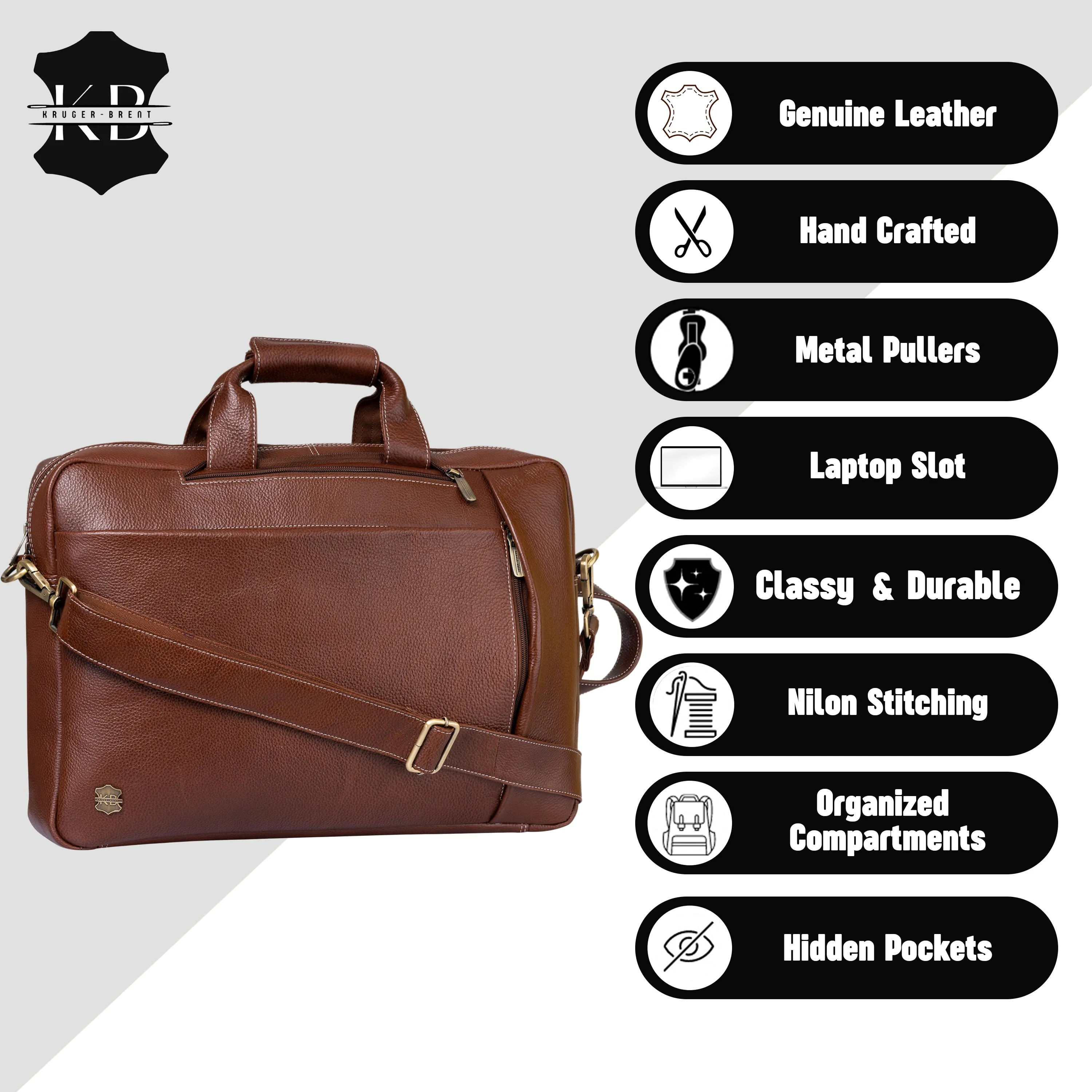 Kuger-Brent Pyramus Cognac Genuine Leather Unisex Backpack Messenger Bag