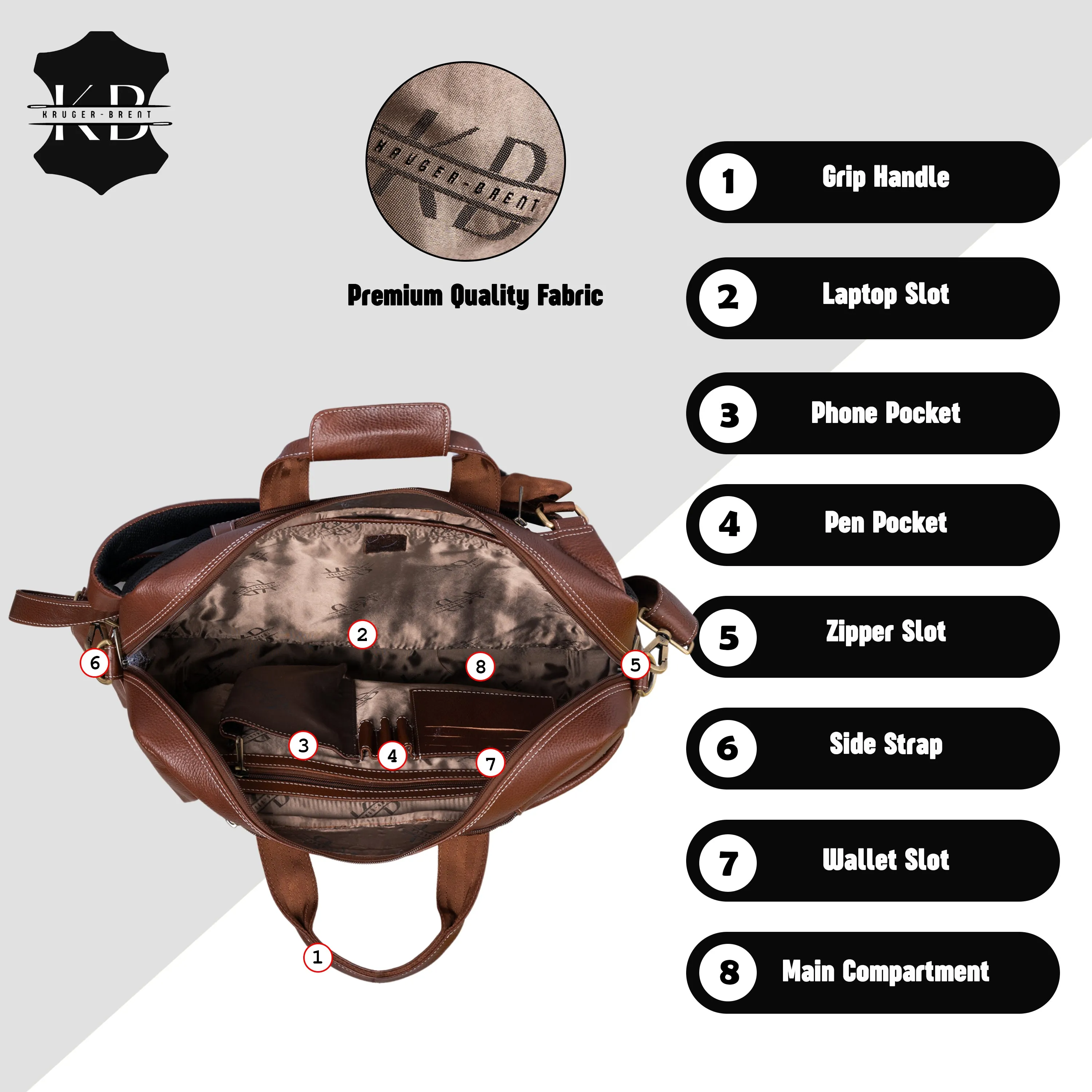 Kuger-Brent Pyramus Cognac Genuine Leather Unisex Backpack Messenger Bag