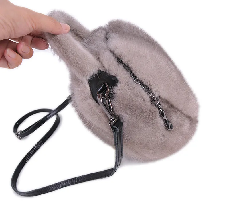 Lady Fashion Shoulder Bags Spring  Winter Genuine Mink Fur Messenger Bag Top Quality Natural Fur Handbags 8844