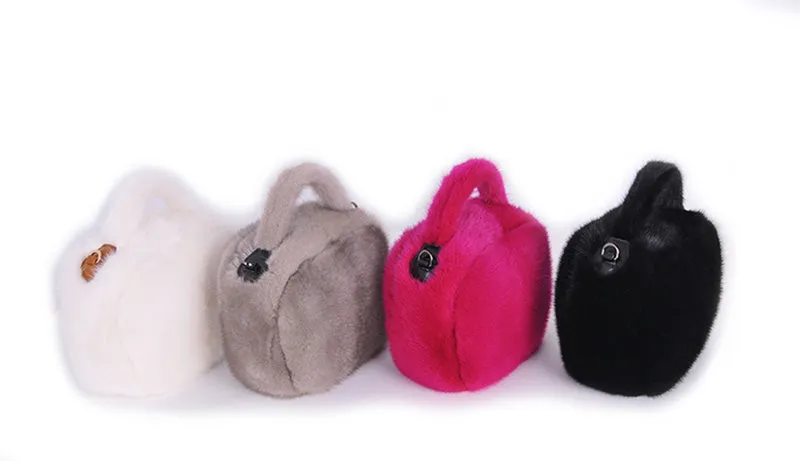 Lady Fashion Shoulder Bags Spring  Winter Genuine Mink Fur Messenger Bag Top Quality Natural Fur Handbags 8844