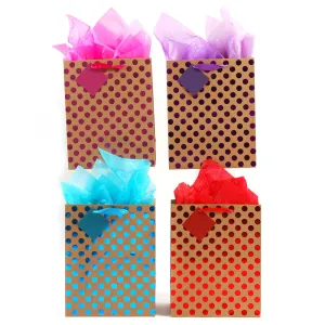 Large Dot Embossed Hot Stamping Kraft Party Bag, 4 Designs/Colors