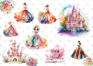 Little Princess Clipart, Watercolor Princess Clipart, Little Princess Ornaments, Baby Princess, Castle Sublimation Design, Princess Birthday, Fairytale Princes 027