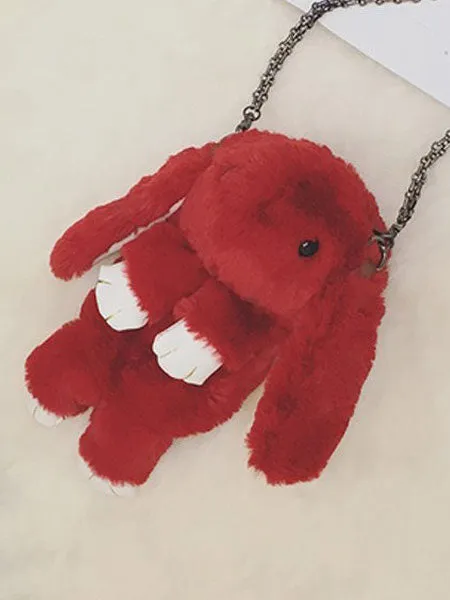 Lolita Bunny Bag Black Plush Rabbit Chain Handbag