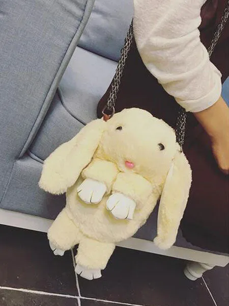 Lolita Bunny Bag Black Plush Rabbit Chain Handbag