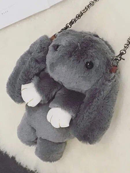 Lolita Bunny Bag Black Plush Rabbit Chain Handbag