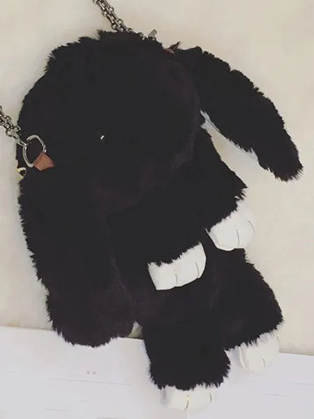 Lolita Bunny Bag Black Plush Rabbit Chain Handbag