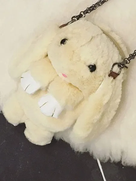Lolita Bunny Bag Black Plush Rabbit Chain Handbag
