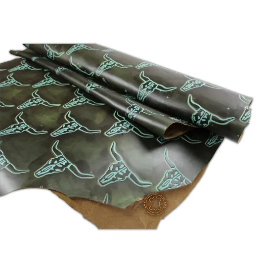 LONGHORN EMBOSSED LEATHER Olive Turquoise |  12"x12 12"x18", 12"x24" Precuts