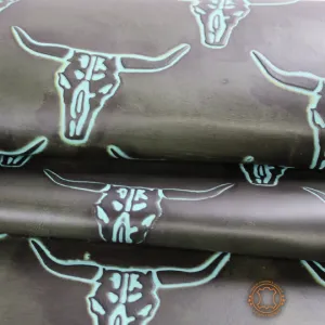 LONGHORN EMBOSSED LEATHER Olive Turquoise |  12"x12 12"x18", 12"x24" Precuts