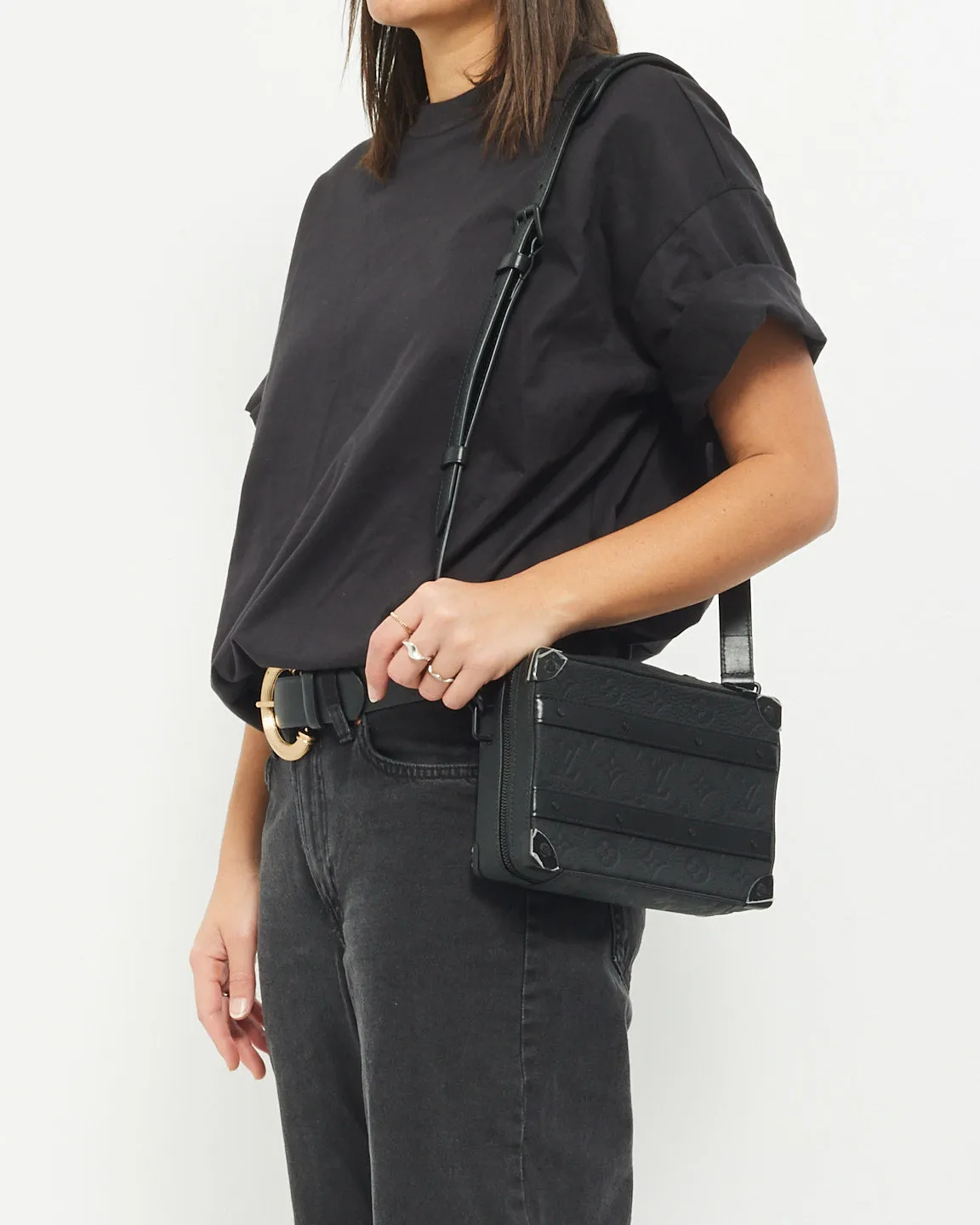 Louis Vuitton Black Monogram Embossed Taurillon Leather Soft Handle Trunk Crossbody