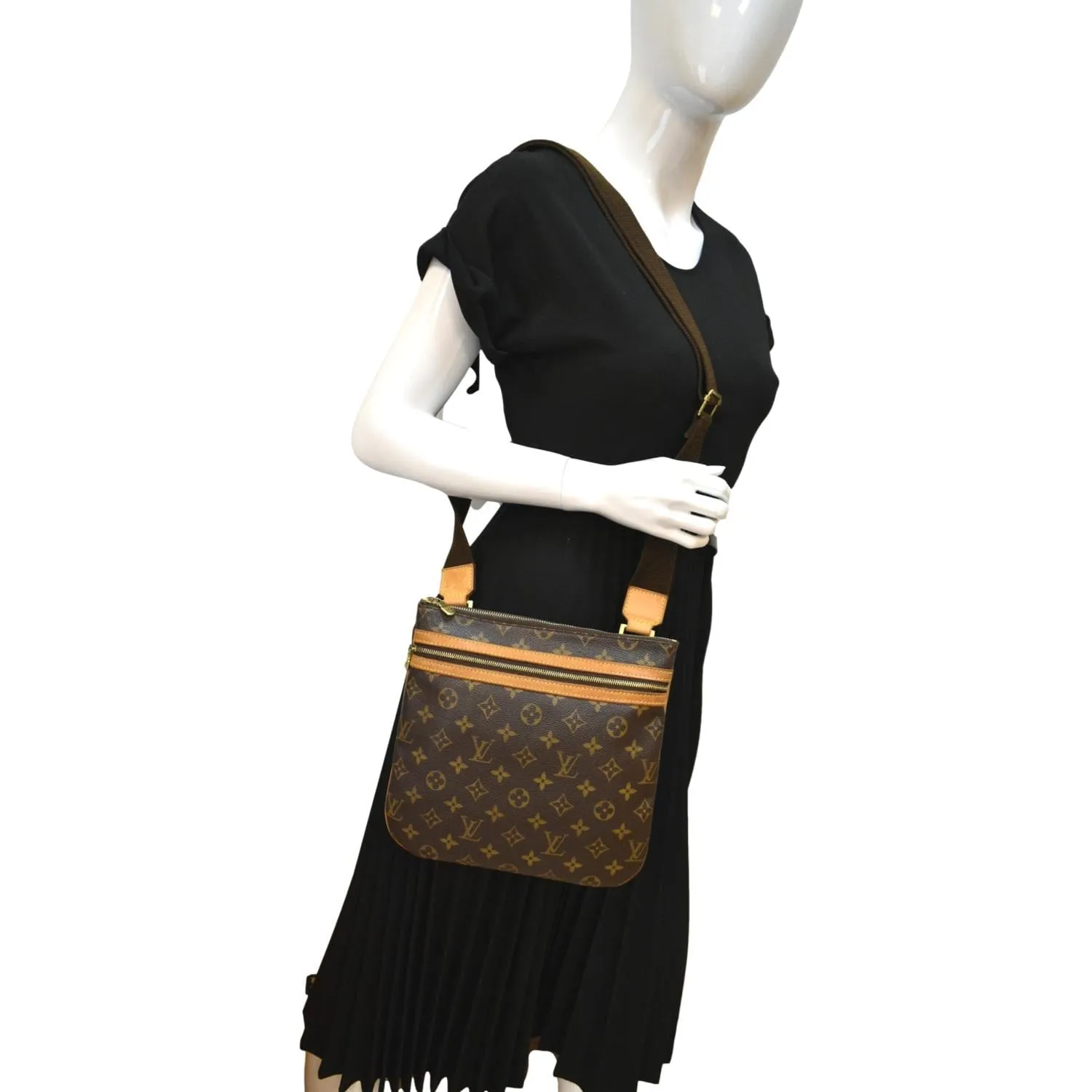 LOUIS VUITTON Bosphore Pochette Monogram Canvas Shoulder Bag Brown