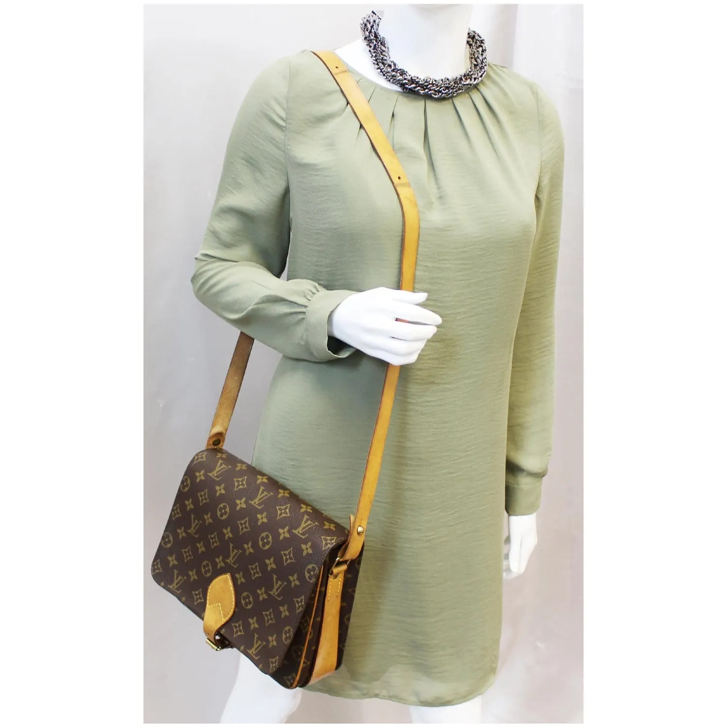 LOUIS VUITTON Cartouchiere MM Monogram Canavs Crossbody Bag Brown