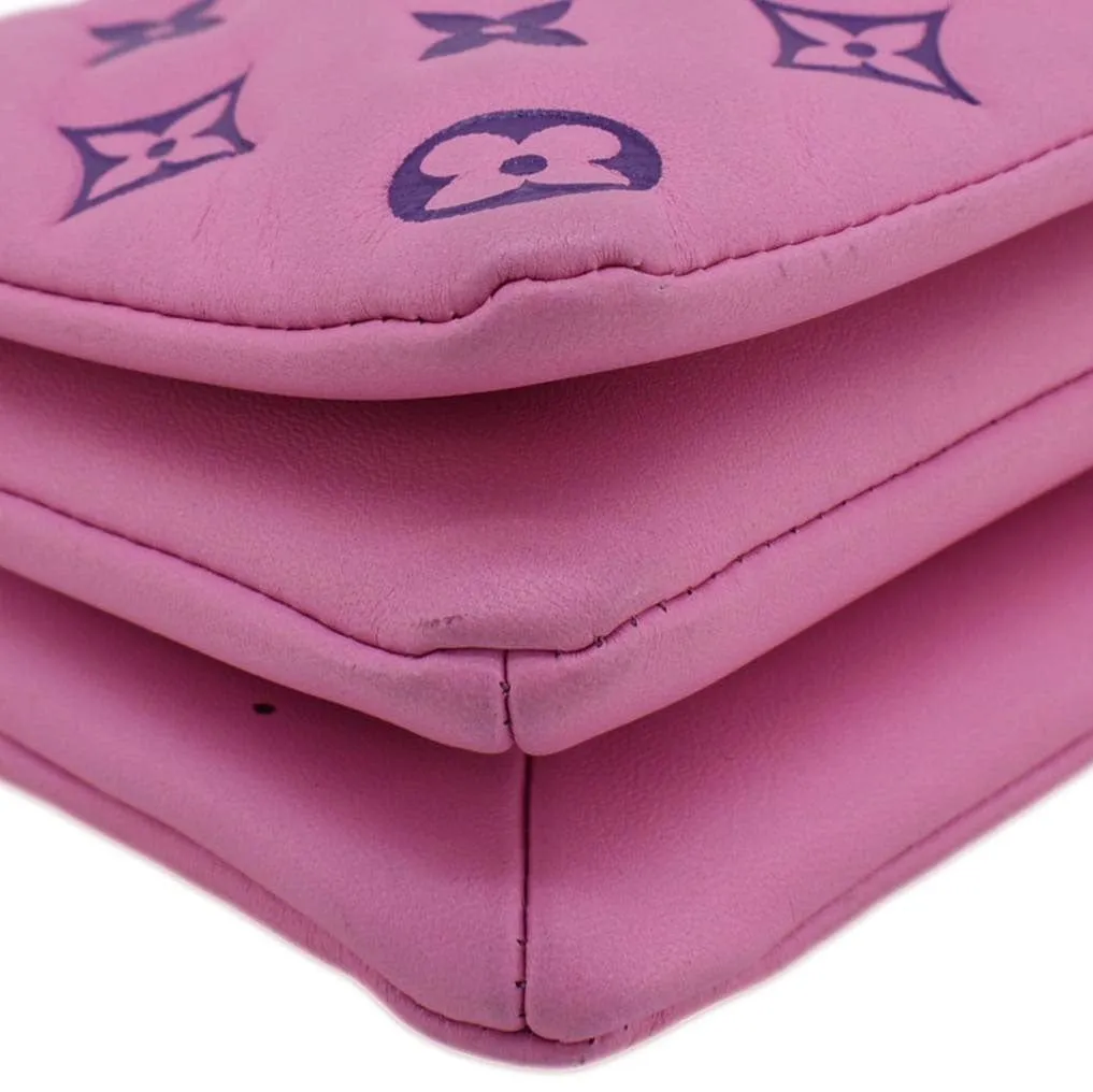 LOUIS VUITTON Coussin Pochette Monogram Embossed Leather Crossbody Bag Pink