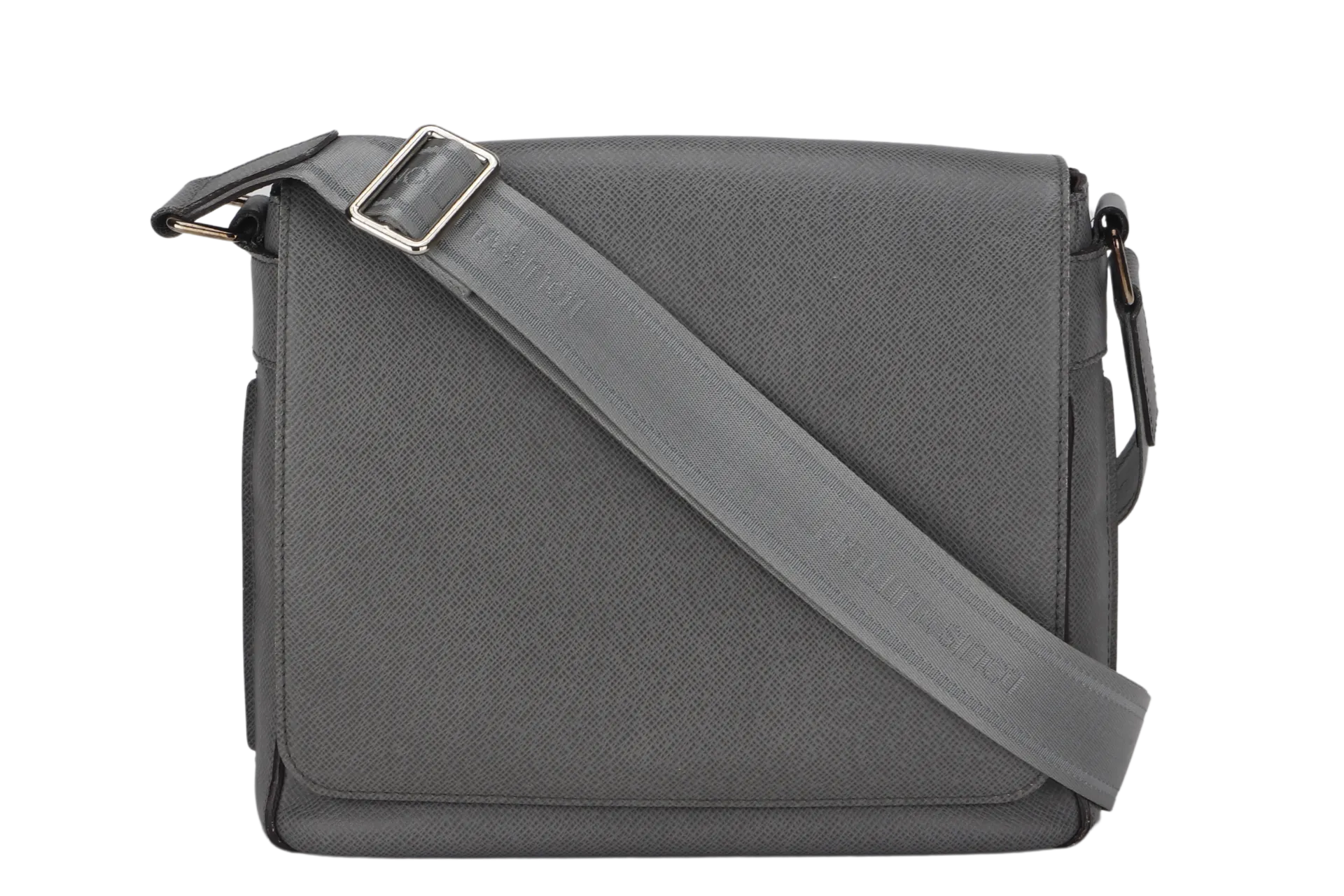 LOUIS VUITTON ROMAN GREY LEATHER MESSENGER BAG SILVER HARDWARE WITH DUST COVER