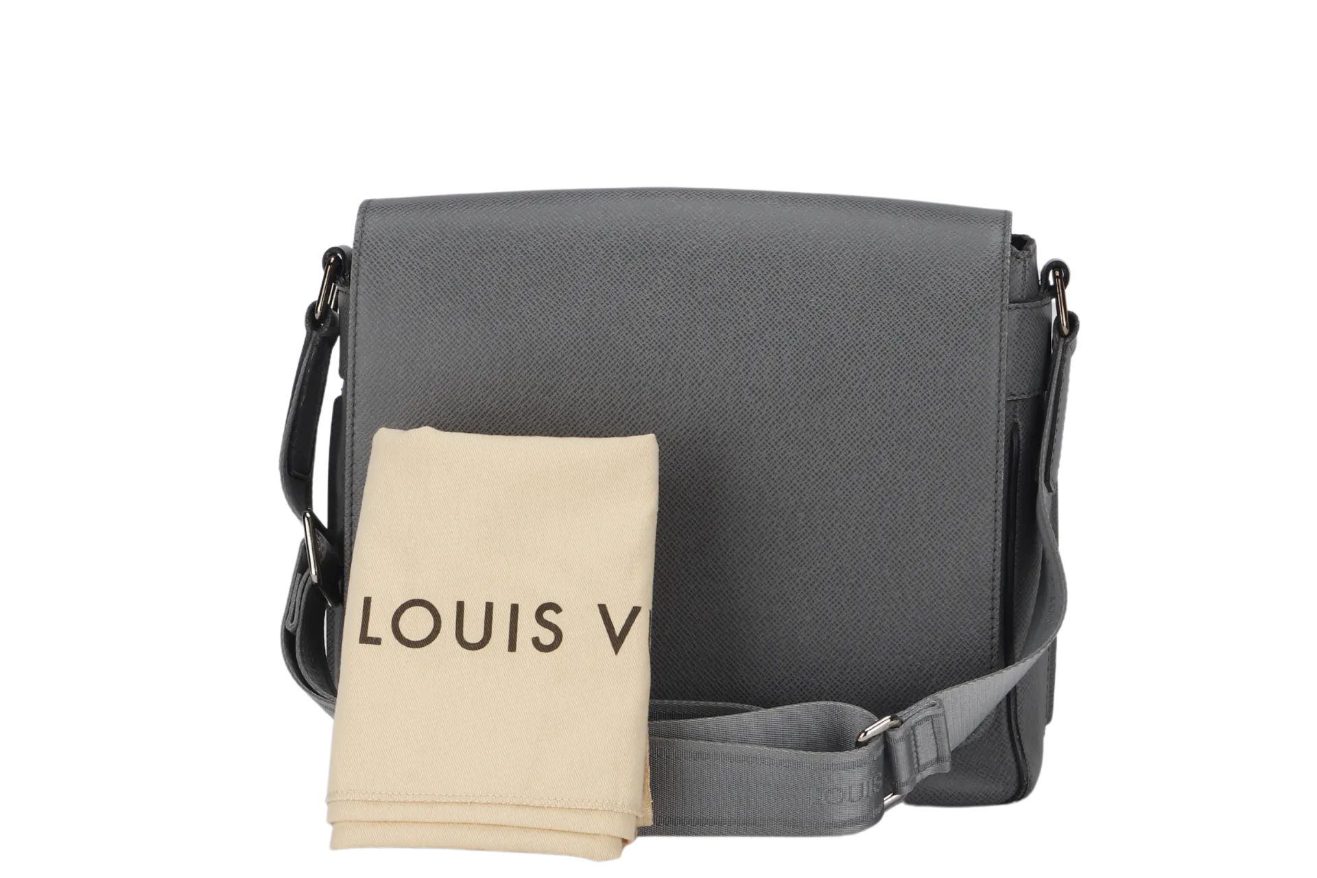 LOUIS VUITTON ROMAN GREY LEATHER MESSENGER BAG SILVER HARDWARE WITH DUST COVER