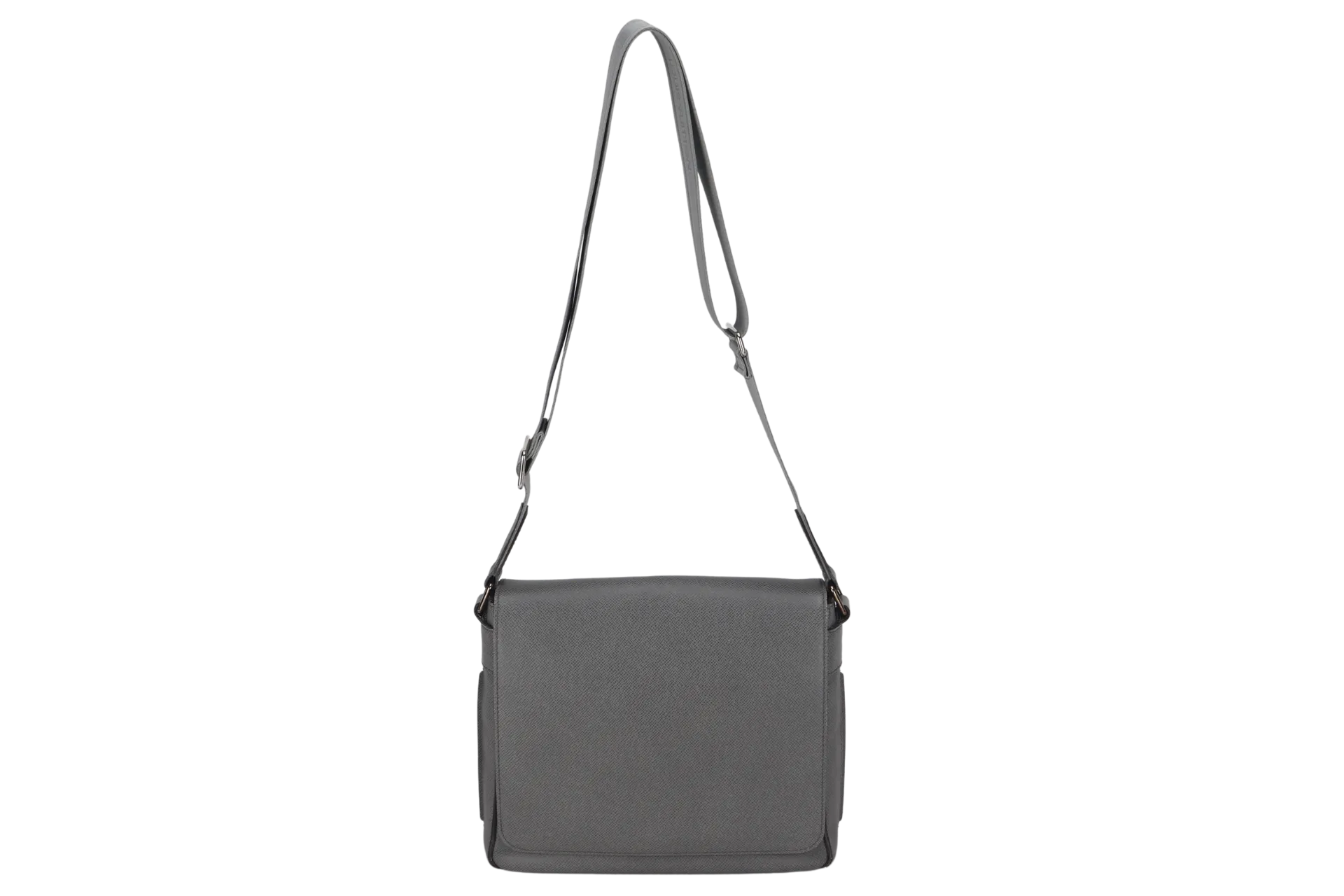LOUIS VUITTON ROMAN GREY LEATHER MESSENGER BAG SILVER HARDWARE WITH DUST COVER