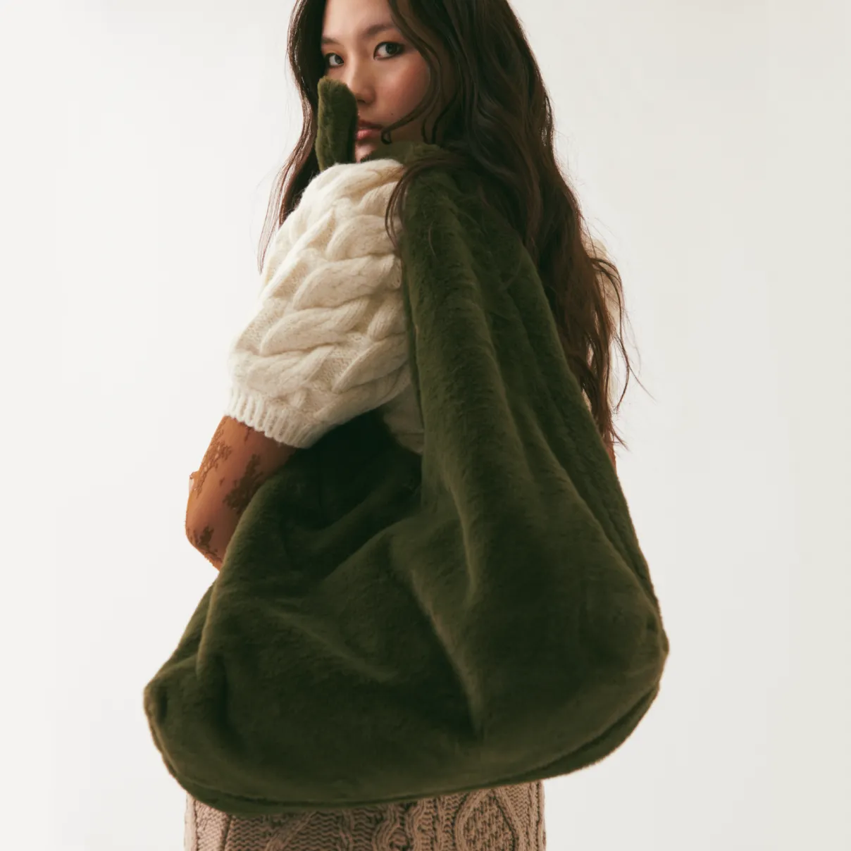 Maxi Ritz In Khaki Faux Fur