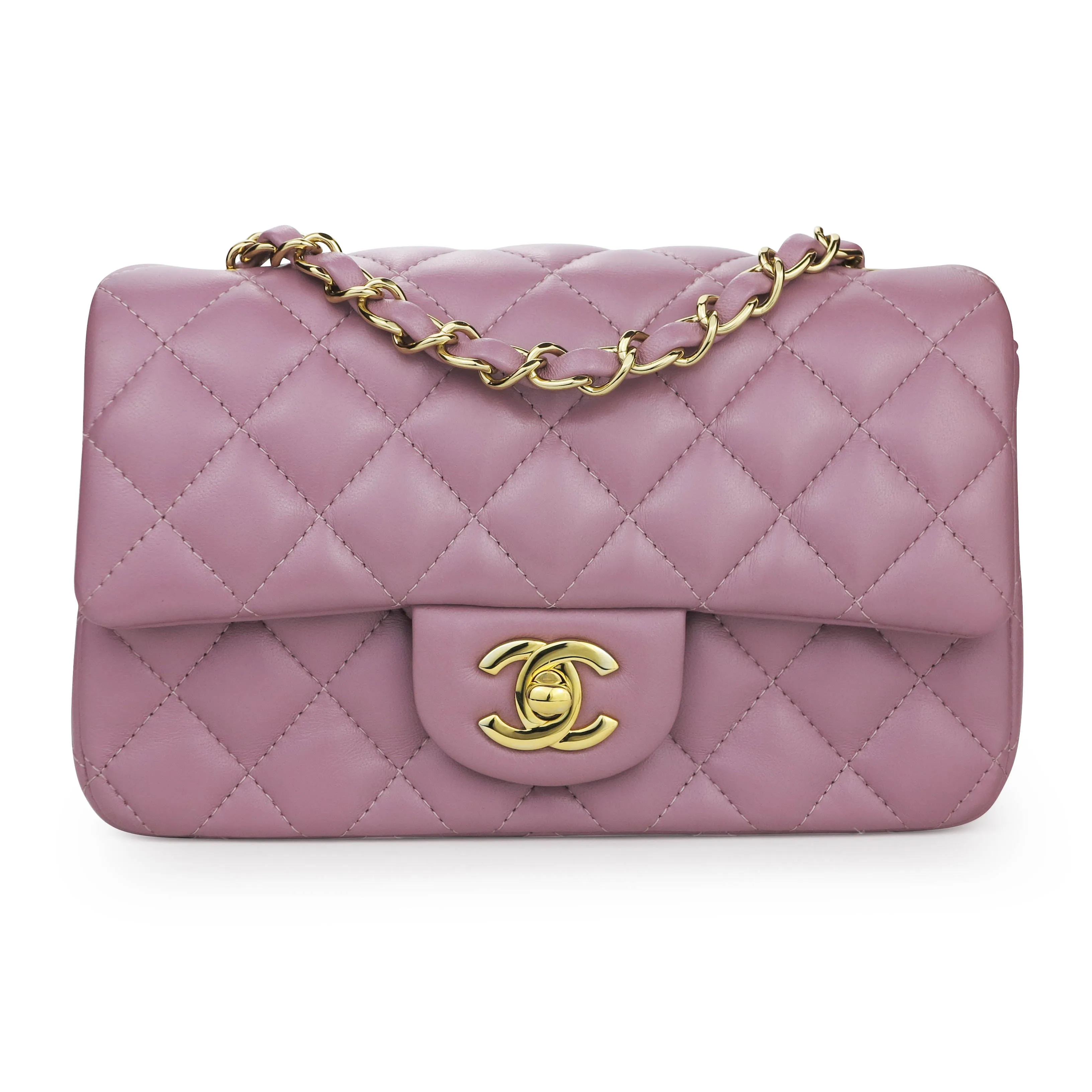 Mini Rectangular Flap Bag in Mauve Pink Lambskin