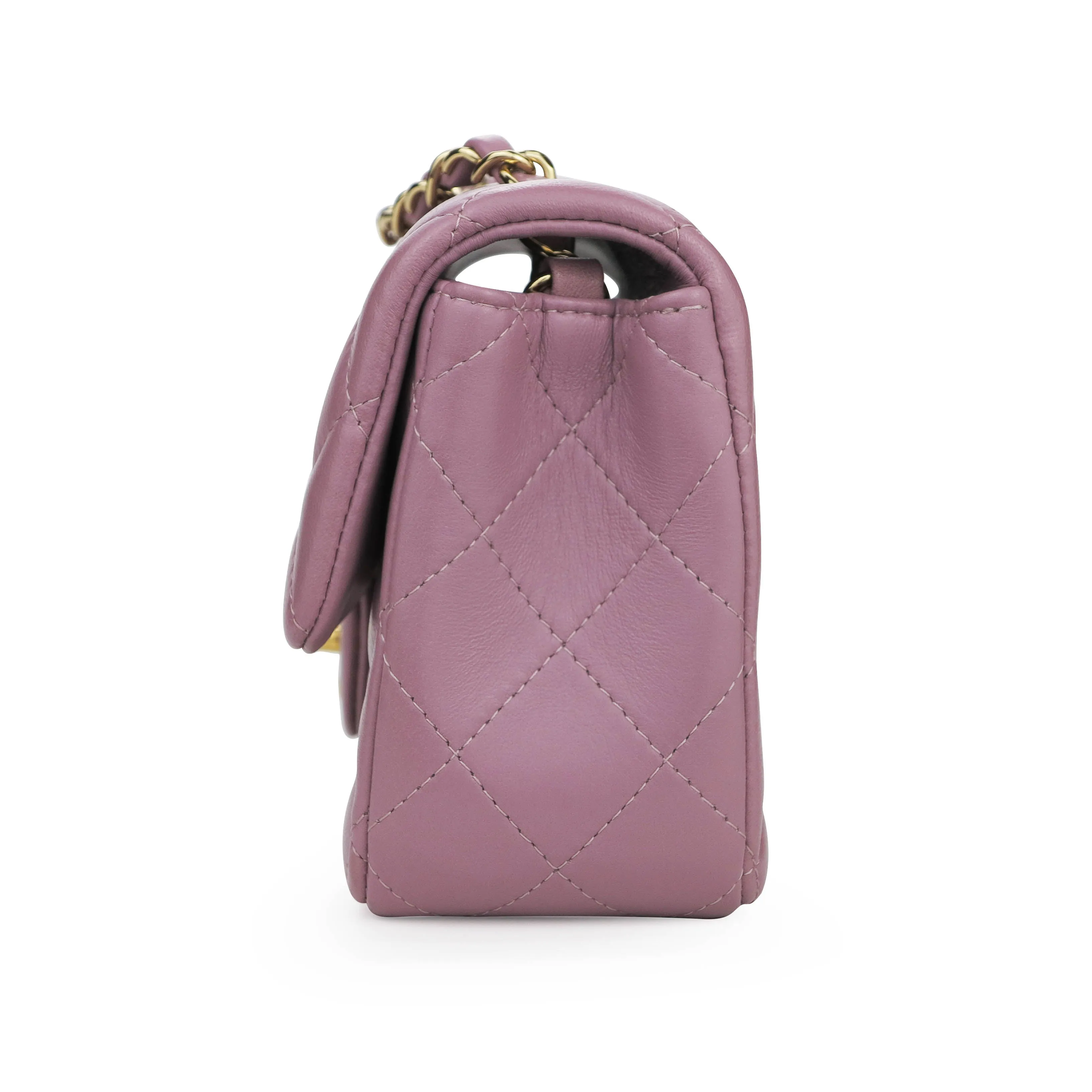 Mini Rectangular Flap Bag in Mauve Pink Lambskin