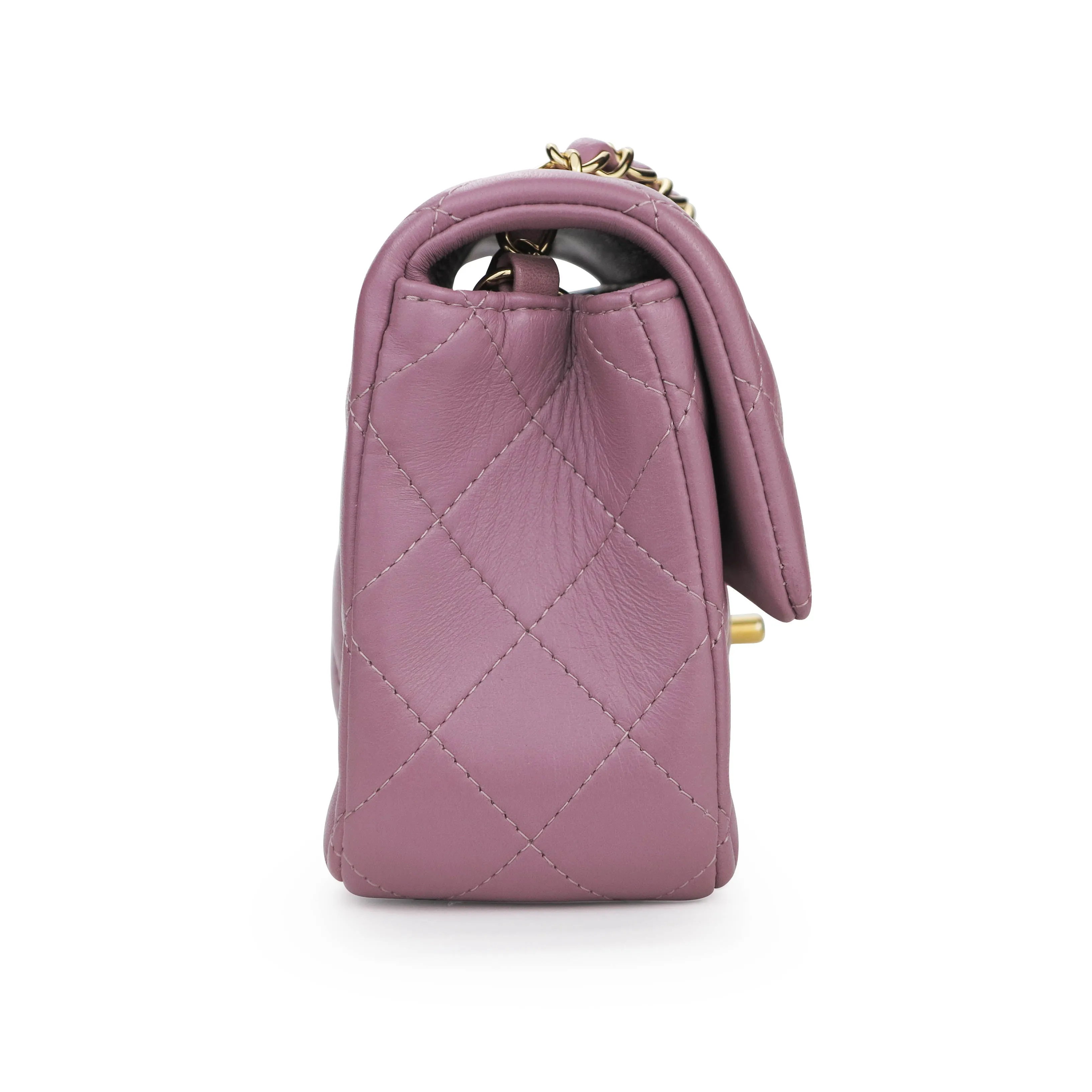Mini Rectangular Flap Bag in Mauve Pink Lambskin
