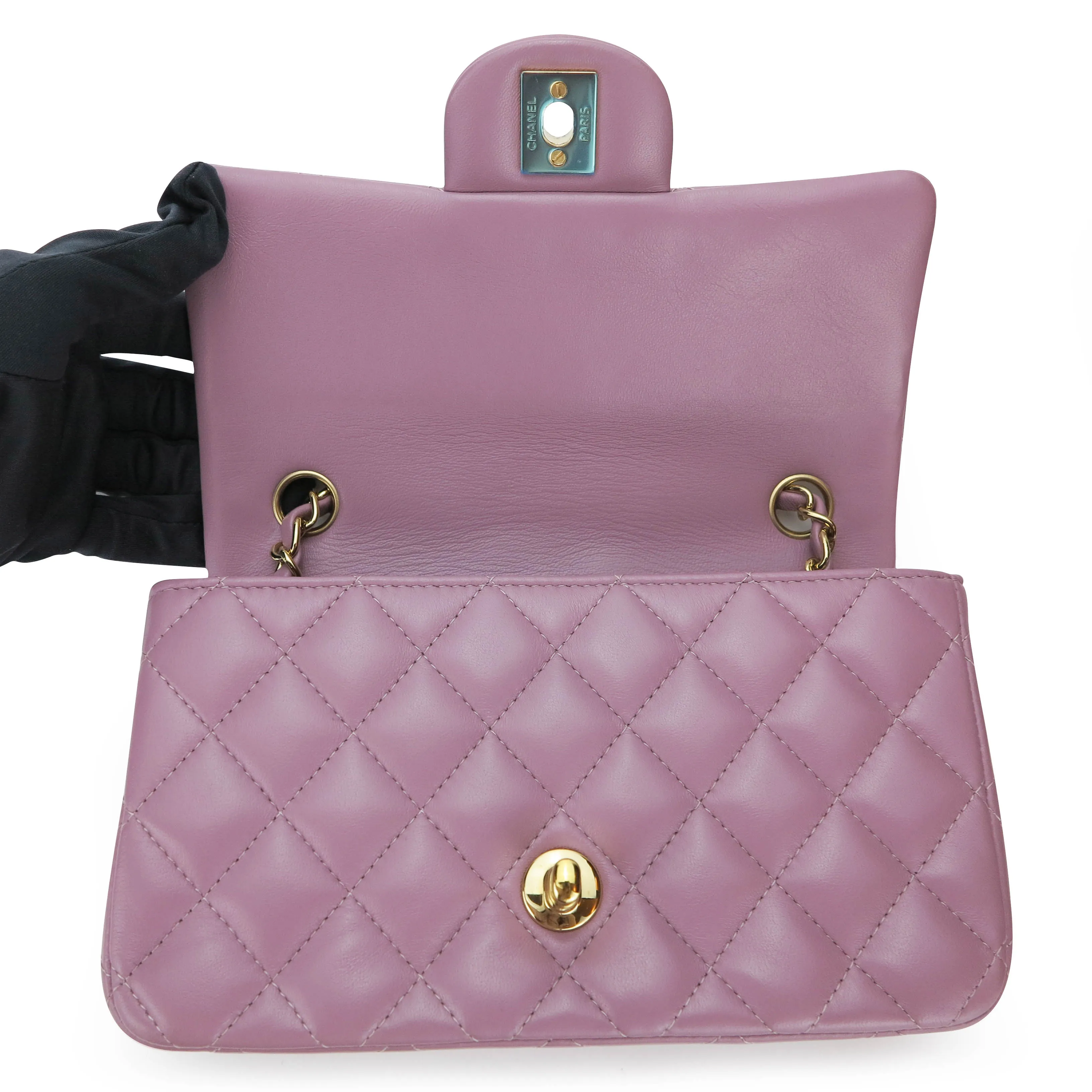Mini Rectangular Flap Bag in Mauve Pink Lambskin