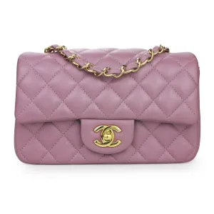 Mini Rectangular Flap Bag in Mauve Pink Lambskin