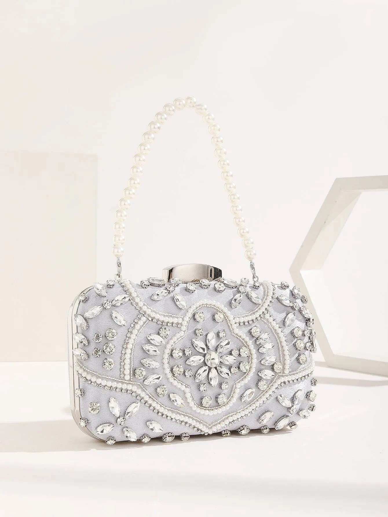 Mini Rhinestone & Faux Pearl Decor Box Bag