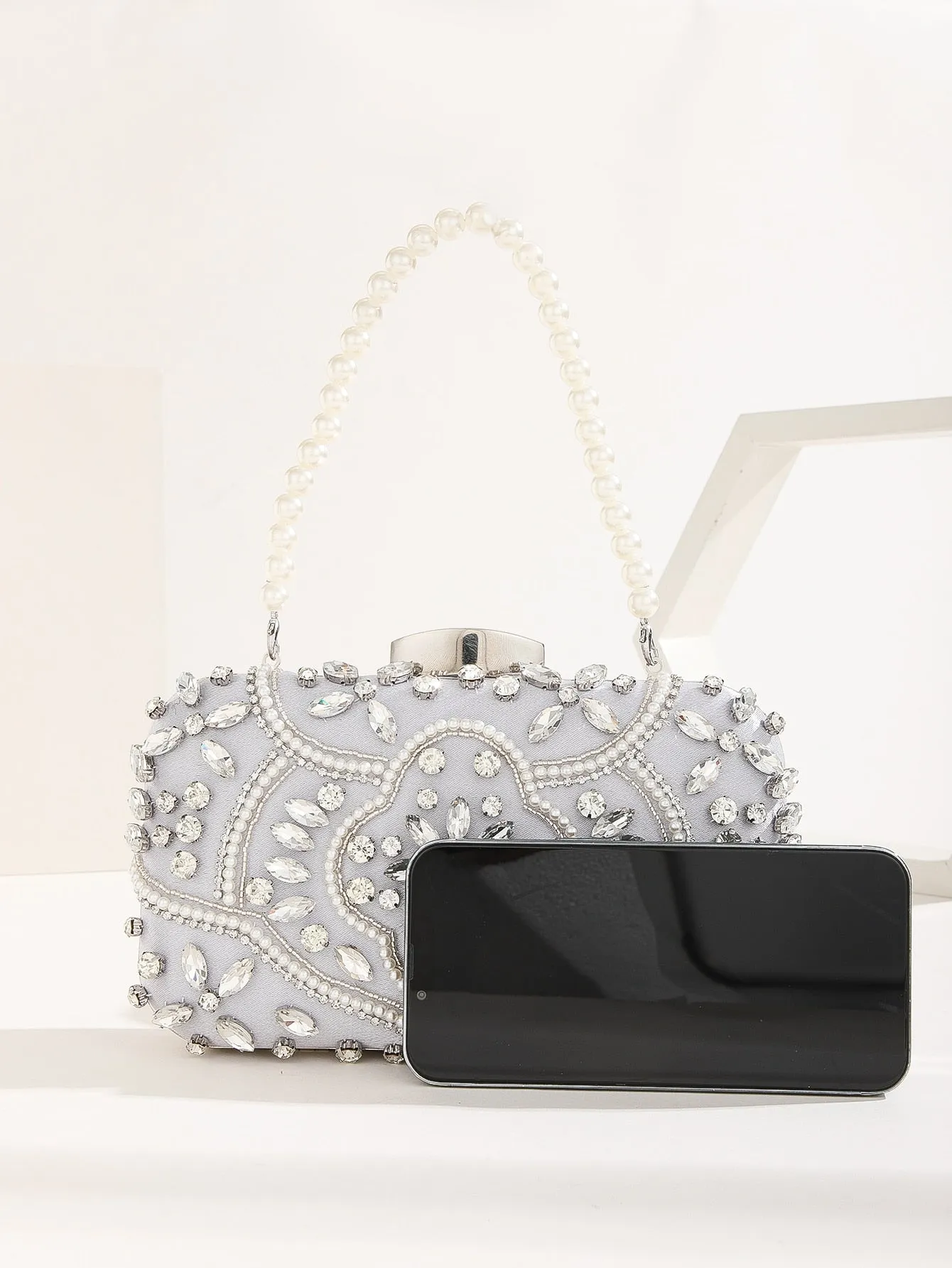 Mini Rhinestone & Faux Pearl Decor Box Bag