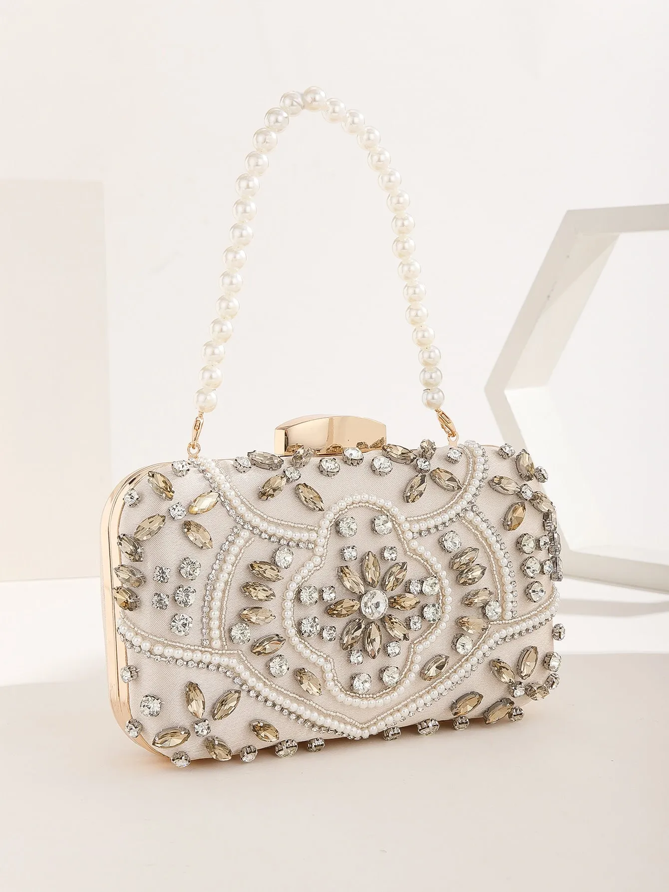 Mini Rhinestone & Faux Pearl Decor Box Bag