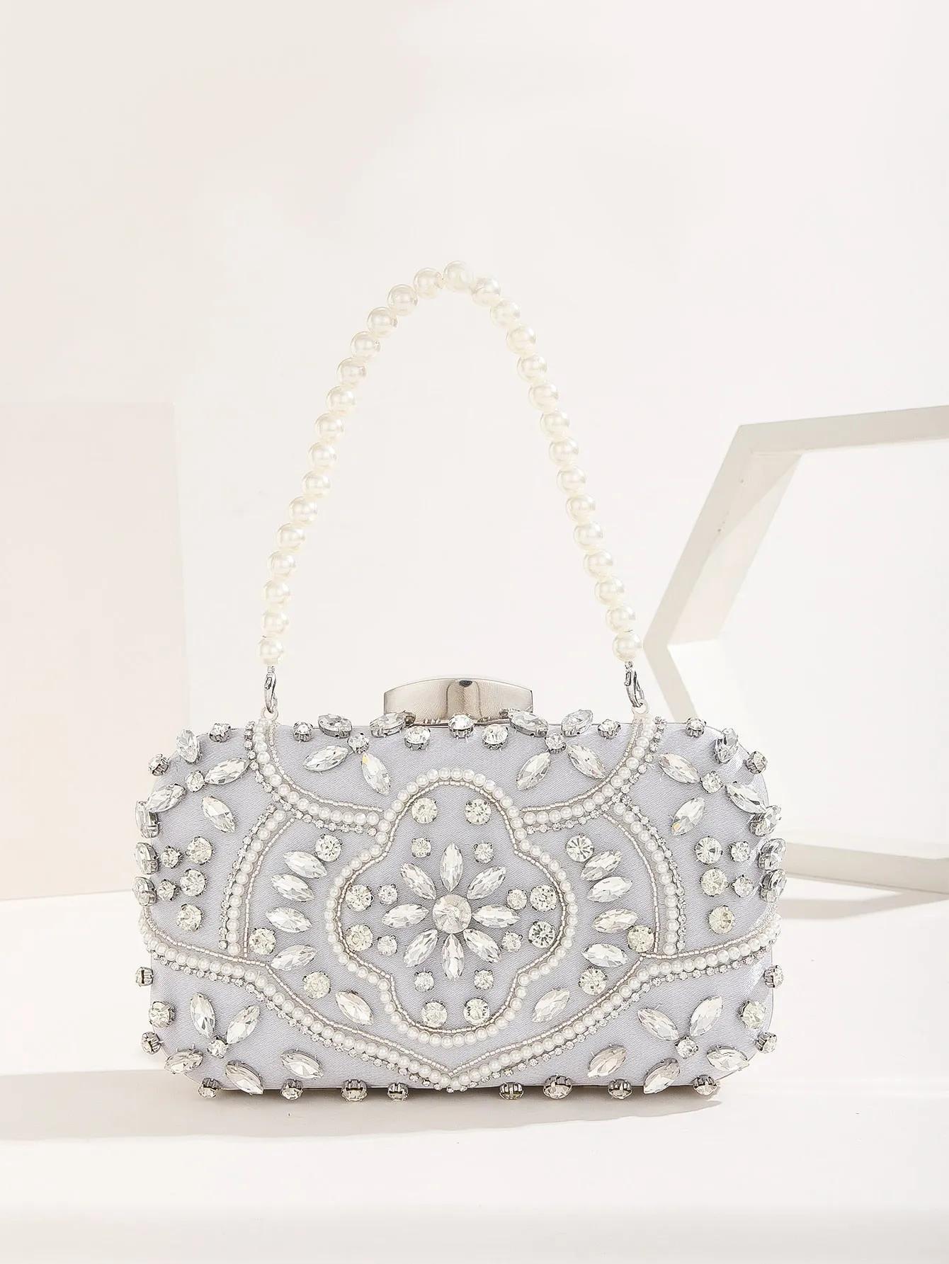 Mini Rhinestone & Faux Pearl Decor Box Bag