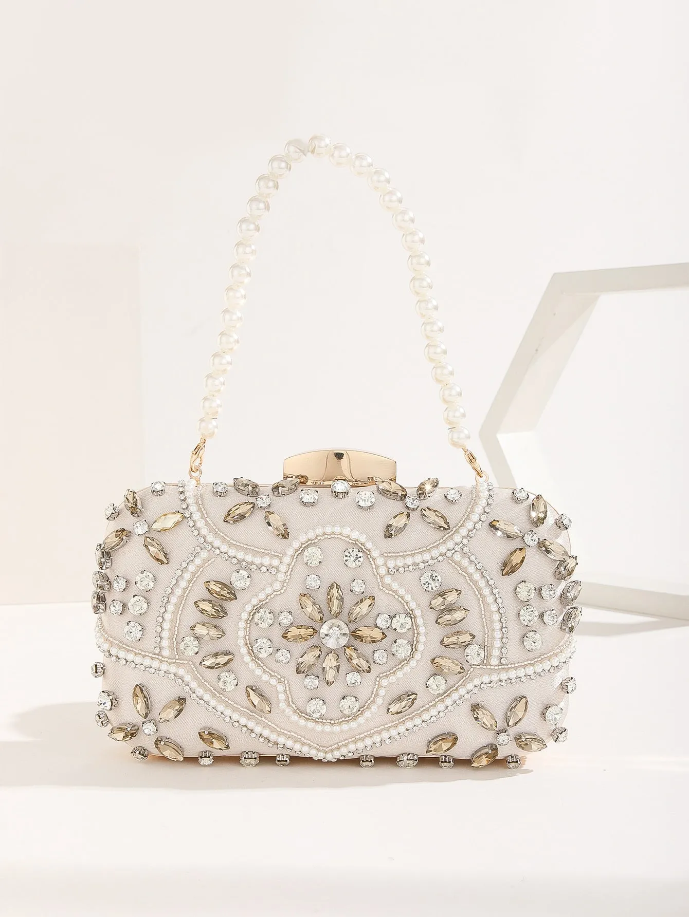 Mini Rhinestone & Faux Pearl Decor Box Bag