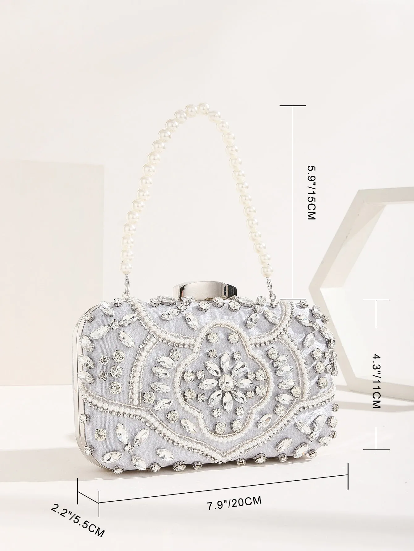 Mini Rhinestone & Faux Pearl Decor Box Bag