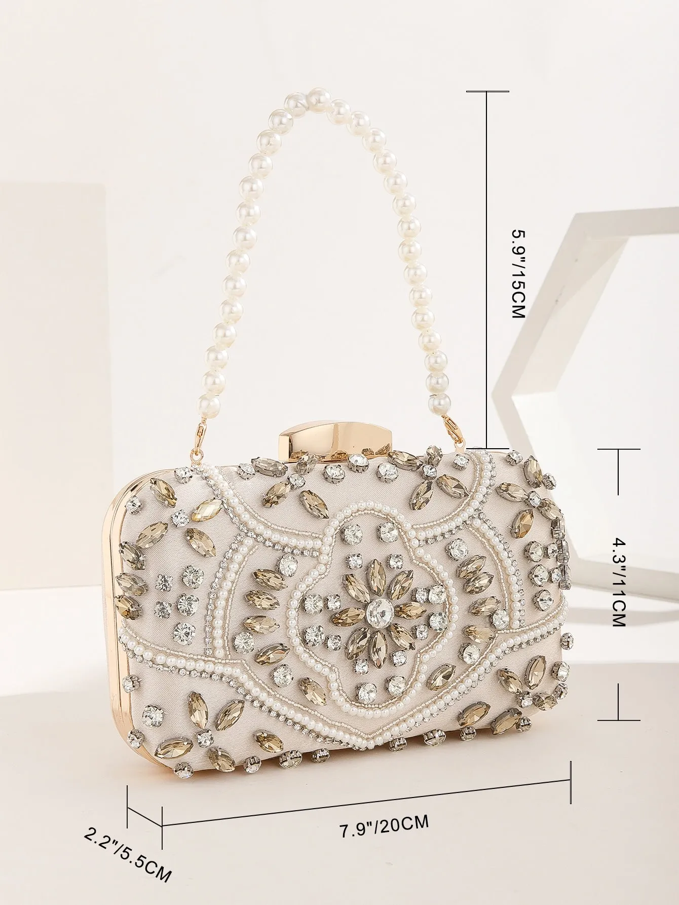 Mini Rhinestone & Faux Pearl Decor Box Bag