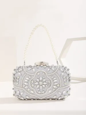 Mini Rhinestone & Faux Pearl Decor Box Bag