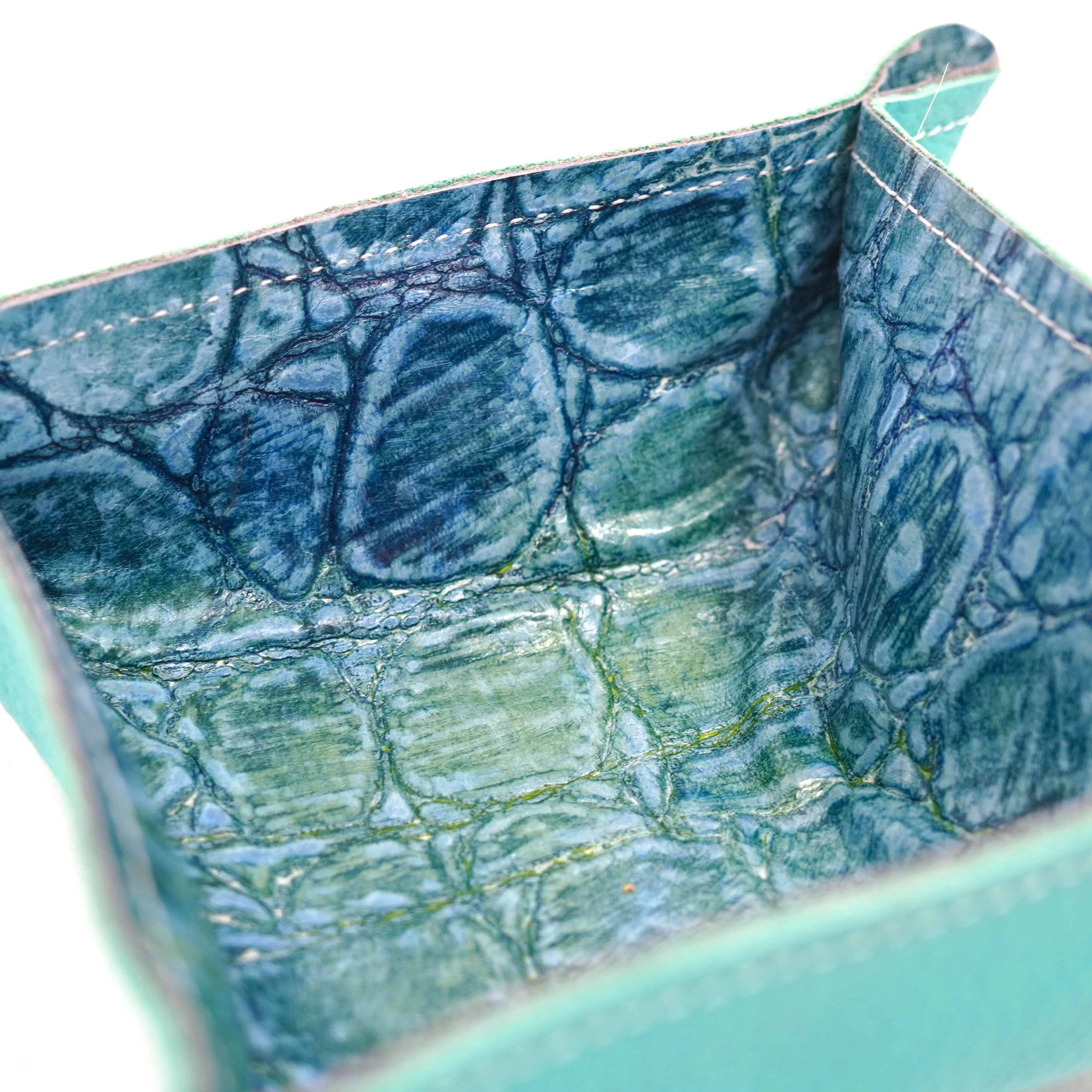 Mini Tray - Pebbled Turquoise Leather w/ Mermaid Tortoise
