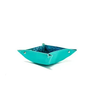Mini Tray - Pebbled Turquoise Leather w/ Mermaid Tortoise